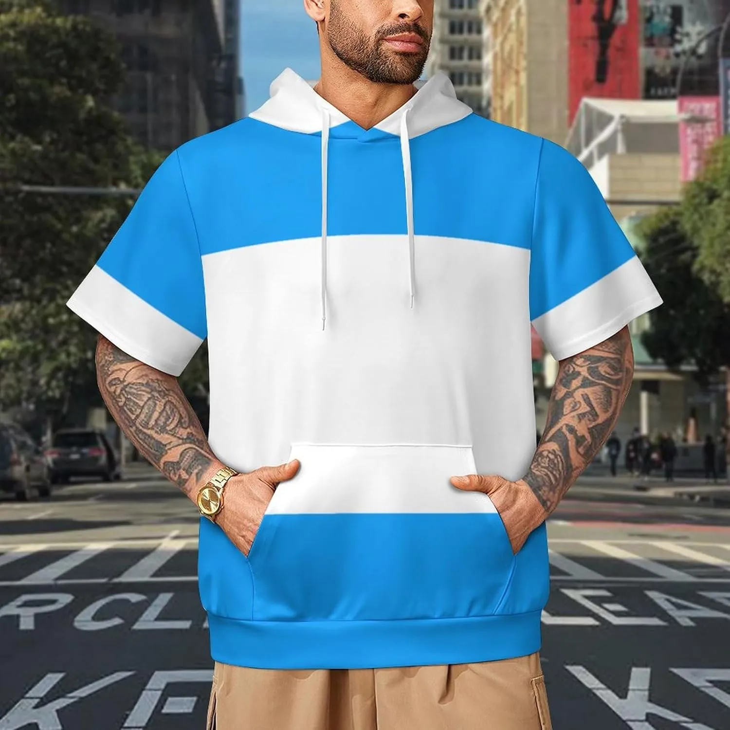 TAIZIYEAH Puerto Rico Flag-Frog Short Sleeved Hoodie Mens Short Sleeve Hoodie Sweatshirts Drawstring Pullover Unique