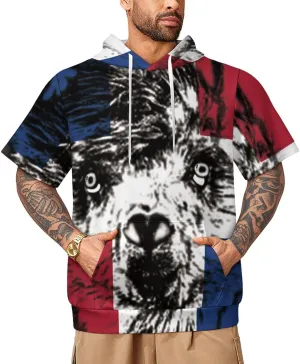 TAIZIYEAH Puerto Rico Flag-Frog Short Sleeved Hoodie Mens Short Sleeve Hoodie Sweatshirts Drawstring Pullover Unique