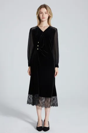 Tara Lace Splice V-Neck Velvet Dress