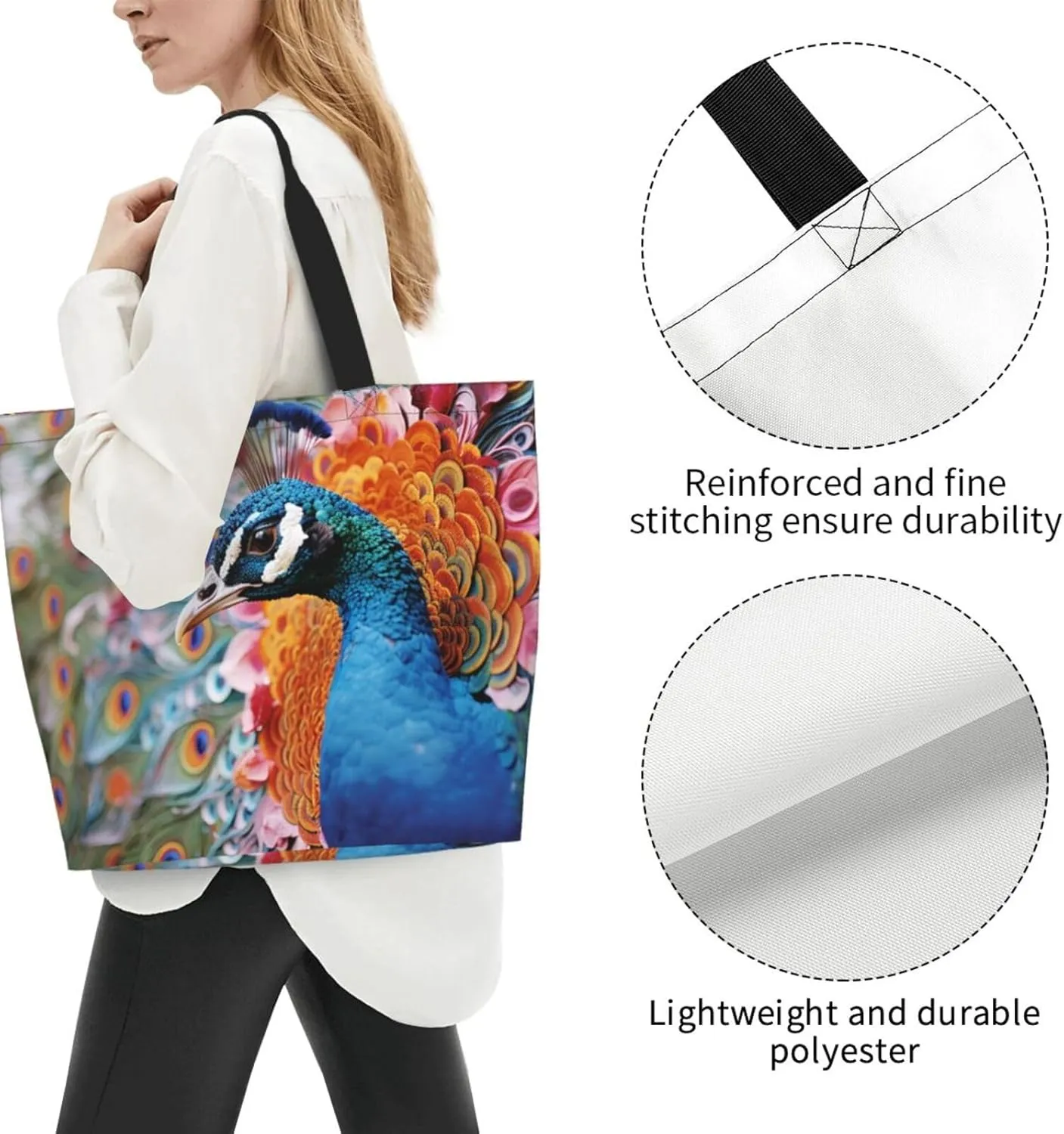 Tote Bag for Women Grocery Bag Reusable Shopping Bag Bird resting on branch Handbag Foldable Shoulder Bag