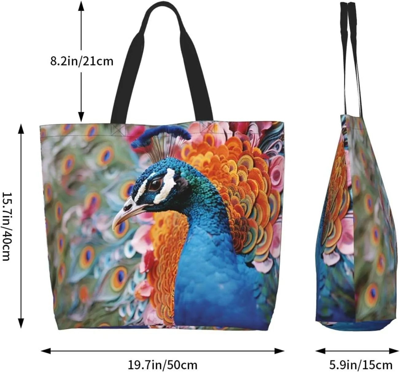 Tote Bag for Women Grocery Bag Reusable Shopping Bag Bird resting on branch Handbag Foldable Shoulder Bag