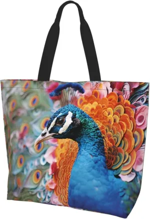 Tote Bag for Women Grocery Bag Reusable Shopping Bag Bird resting on branch Handbag Foldable Shoulder Bag