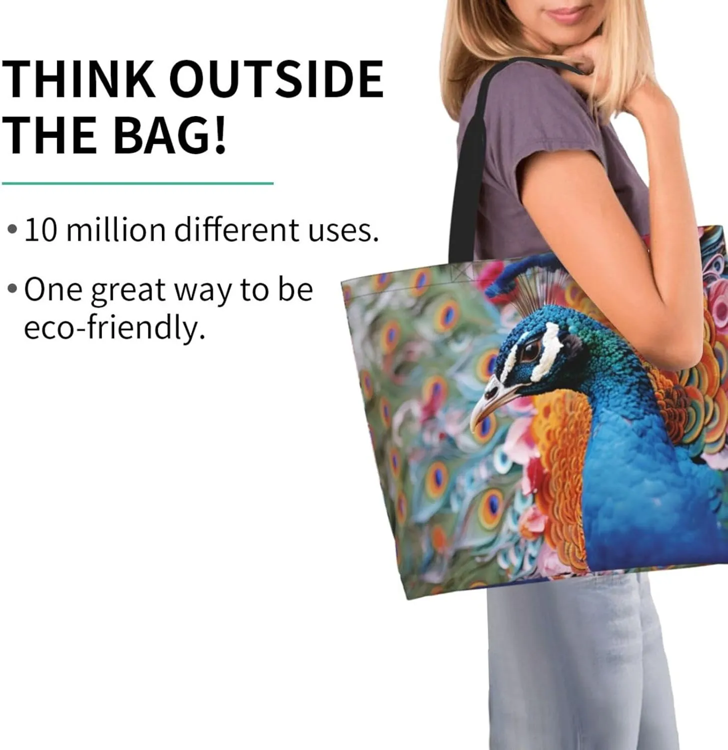 Tote Bag for Women Grocery Bag Reusable Shopping Bag Bird resting on branch Handbag Foldable Shoulder Bag