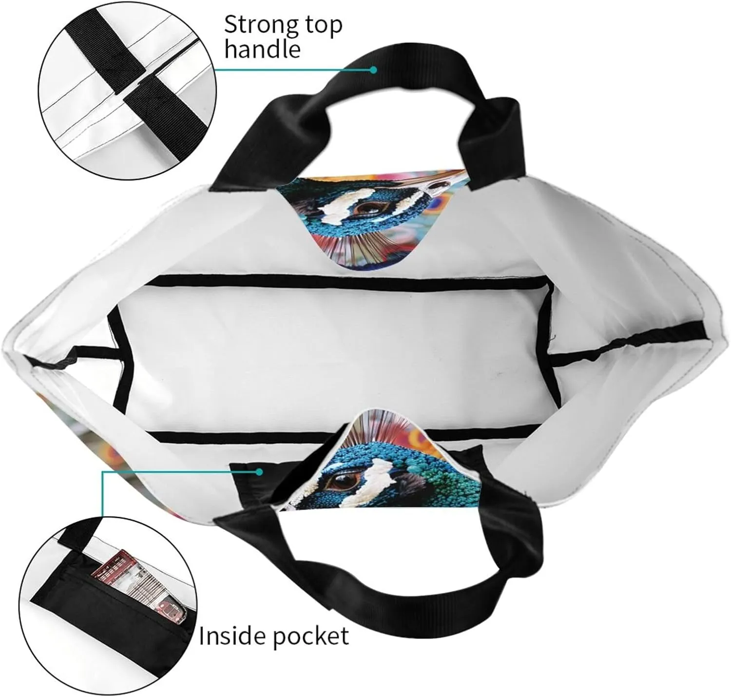 Tote Bag for Women Grocery Bag Reusable Shopping Bag Bird resting on branch Handbag Foldable Shoulder Bag