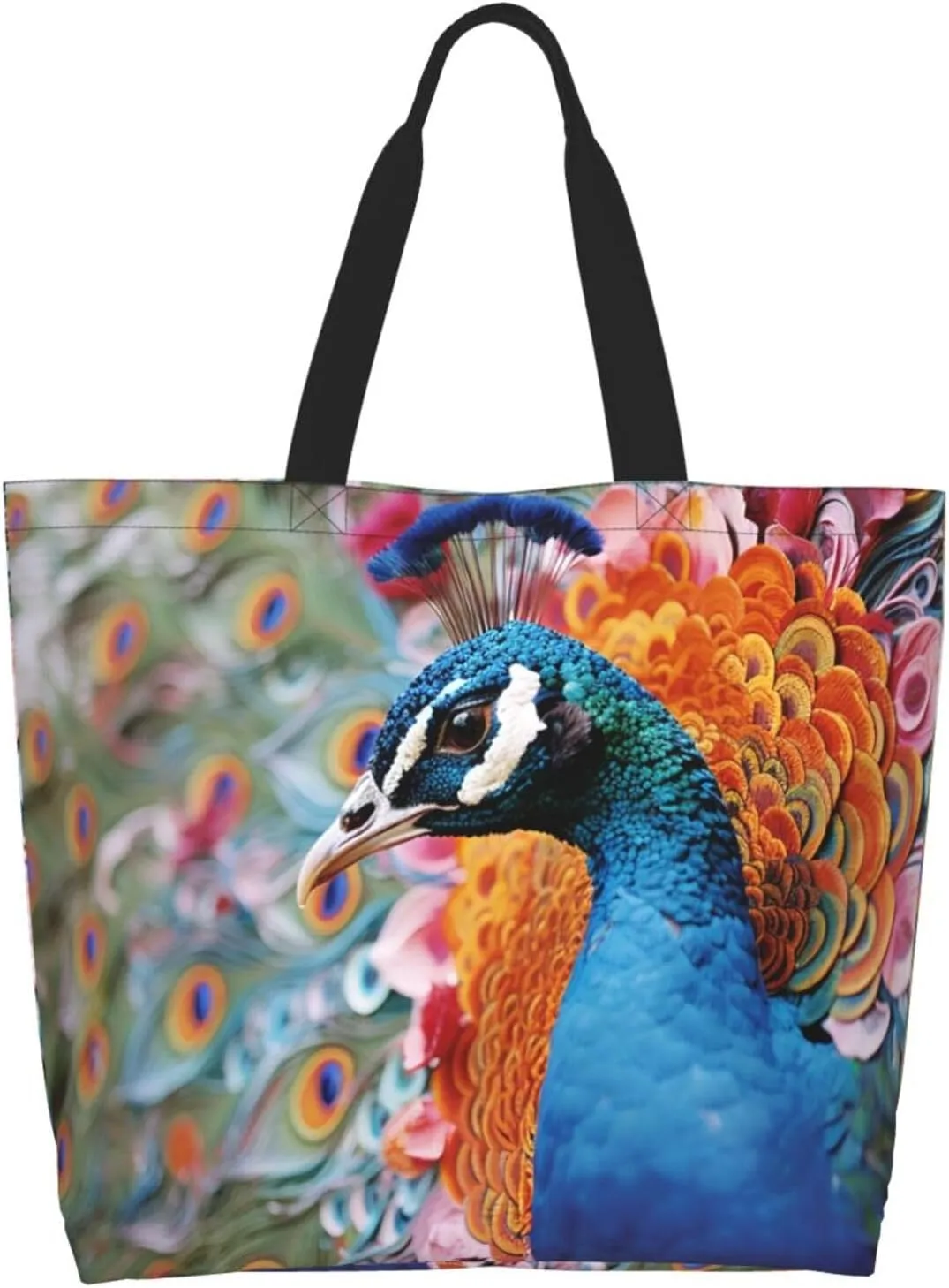 Tote Bag for Women Grocery Bag Reusable Shopping Bag Bird resting on branch Handbag Foldable Shoulder Bag