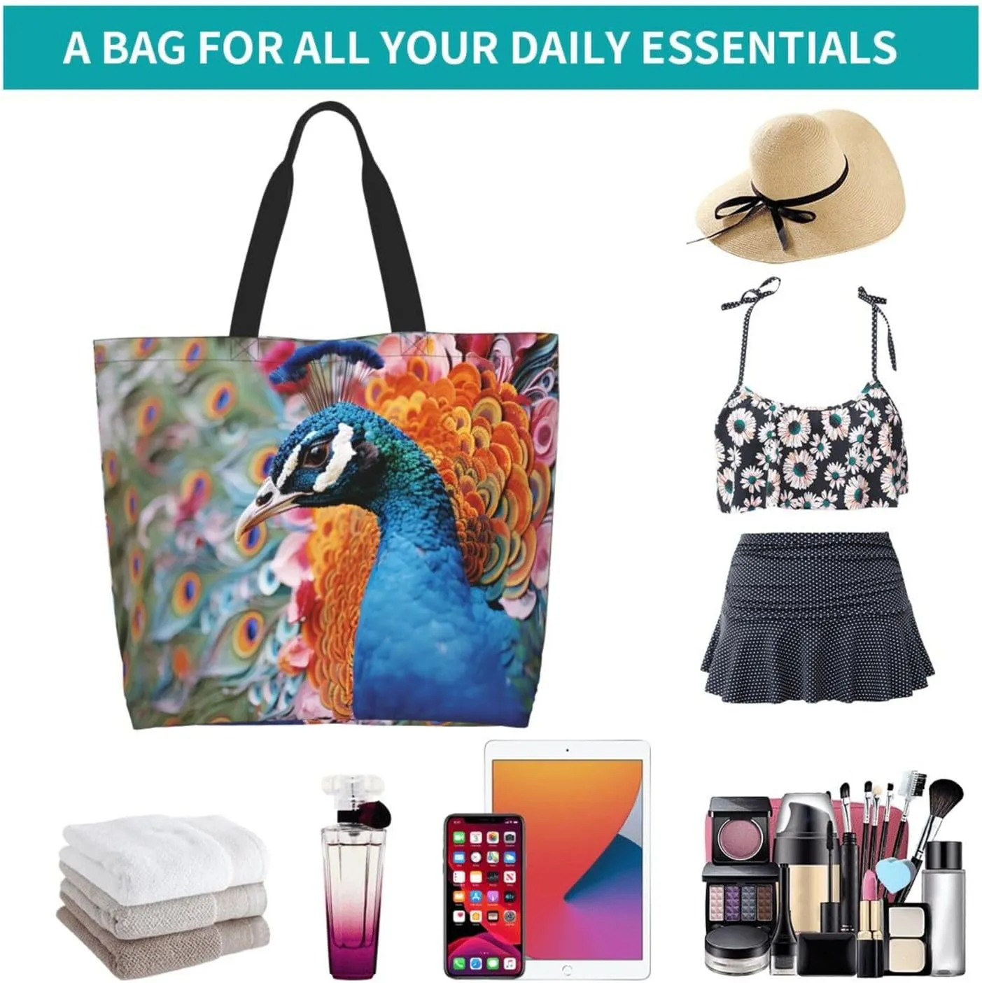 Tote Bag for Women Grocery Bag Reusable Shopping Bag Bird resting on branch Handbag Foldable Shoulder Bag