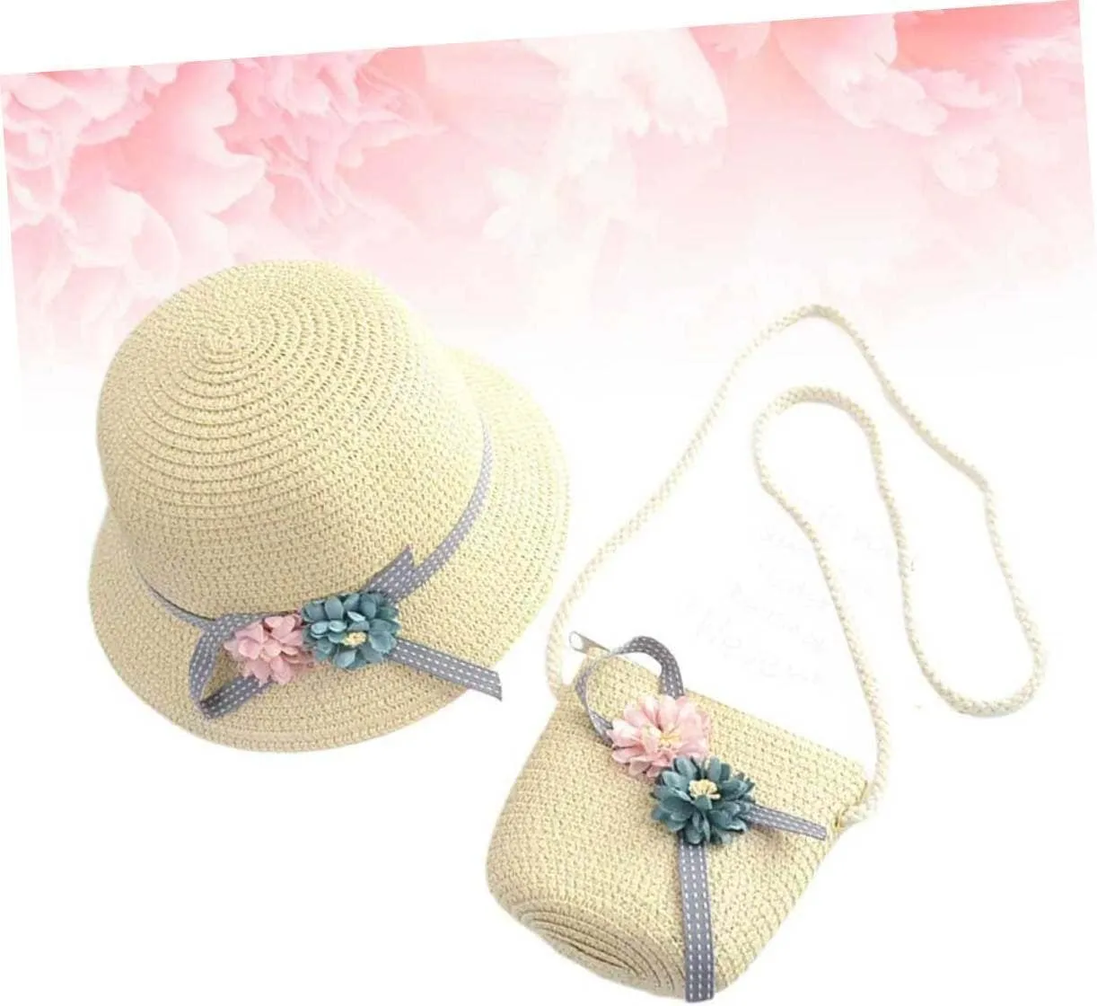 Toyvian 1 Set Kits for Girls Woven Handbag Purse Crossbody Kids Straw Sun Hat Floppy Beach Hat Sun Visor Hat