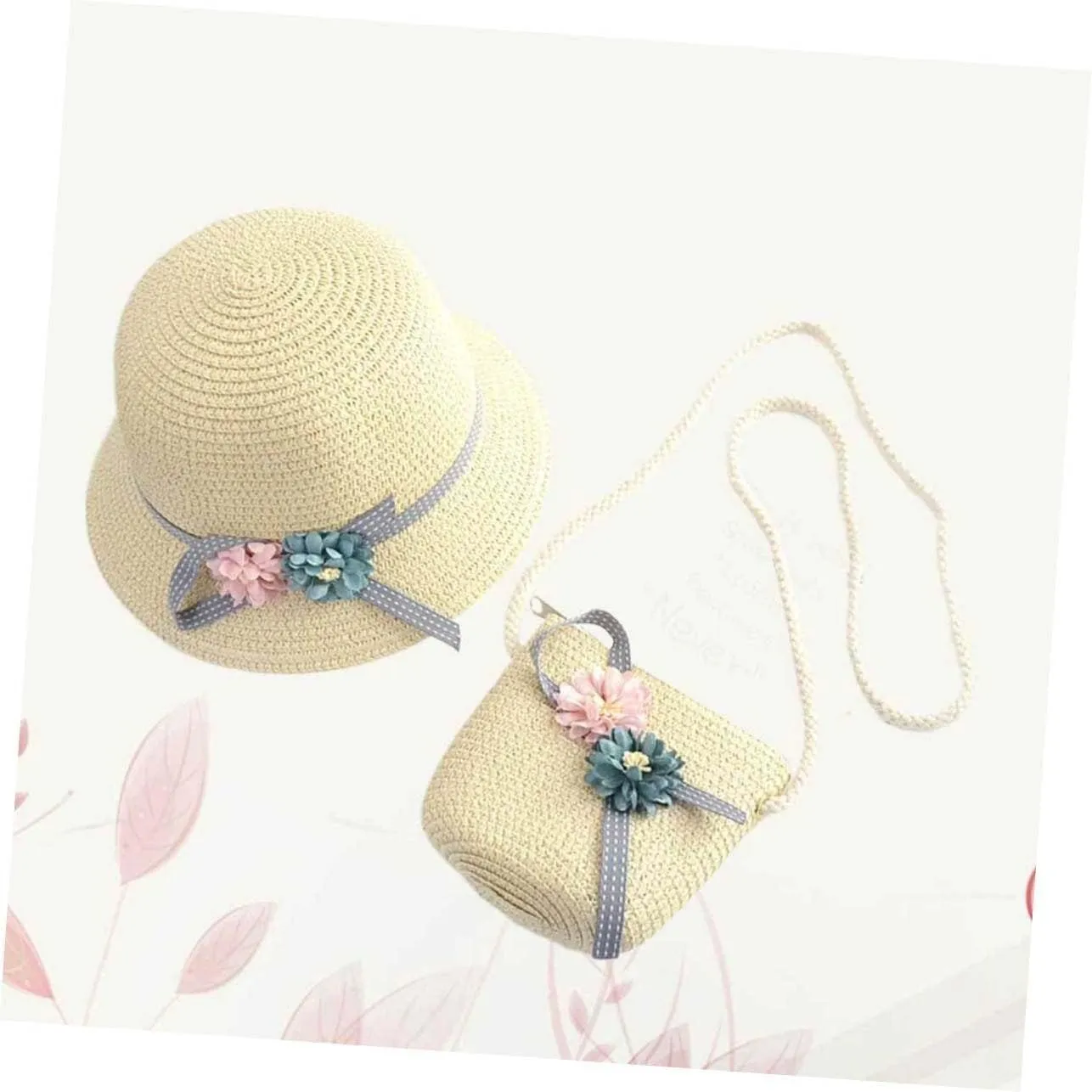 Toyvian 1 Set Kits for Girls Woven Handbag Purse Crossbody Kids Straw Sun Hat Floppy Beach Hat Sun Visor Hat