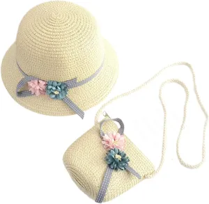 Toyvian 1 Set Kits for Girls Woven Handbag Purse Crossbody Kids Straw Sun Hat Floppy Beach Hat Sun Visor Hat