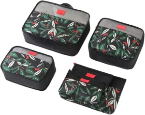 Travel Space Save Storage Organizers Bags 6pcs, Luggage Packing Organizers Waterproof Packing Cubes 3pcs   Pouches 3pcs (6pack, black flower)