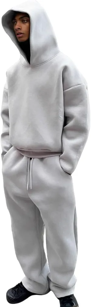 Two Piece Hoodie Sets For Men Fleece Warm Drawstring Pullover Shirts Long Sleeve Baggy Sweatpants Workout Jogger Sets