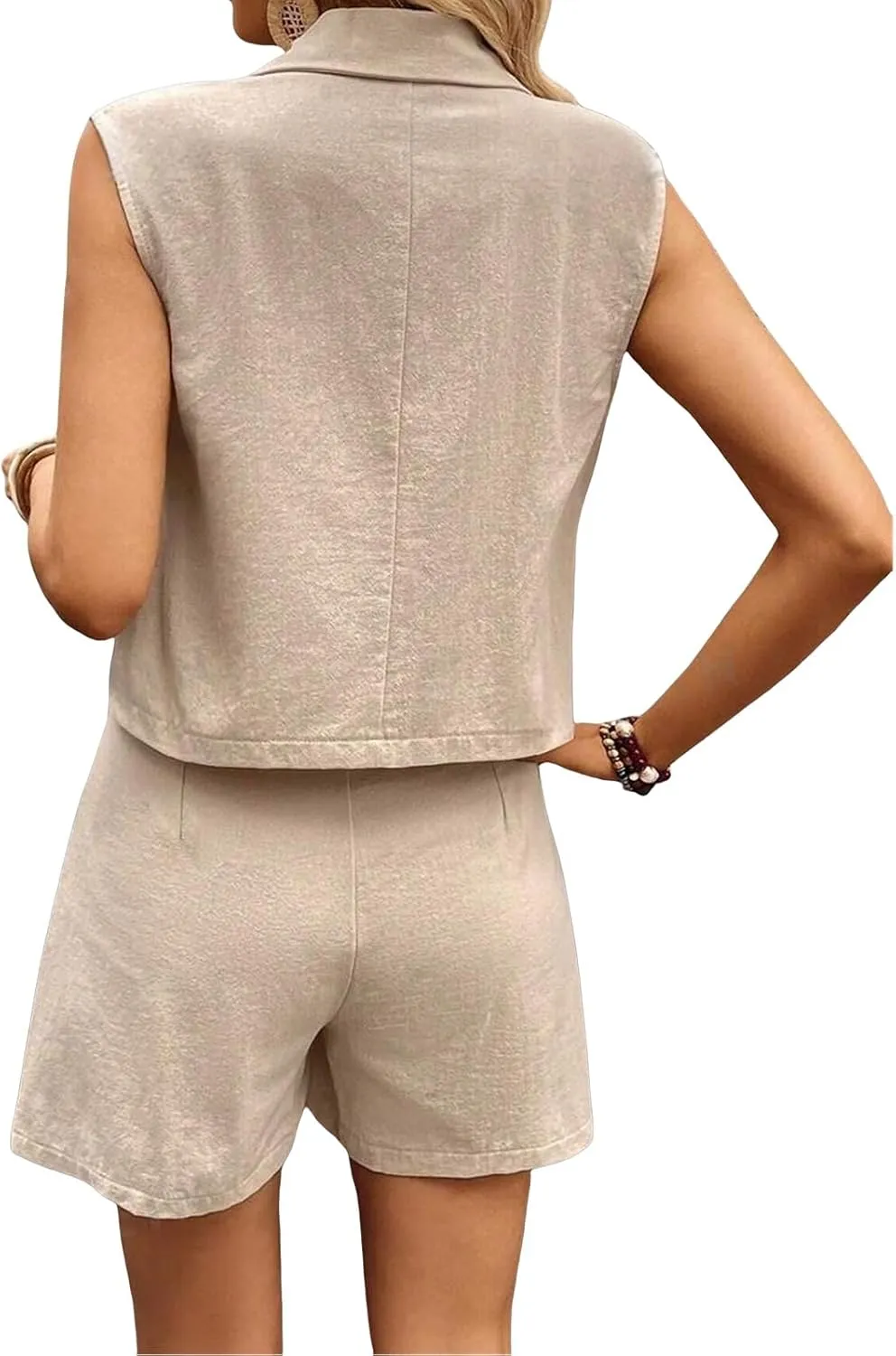Two Piece Sets for Women Dressy Summer Sleeveless Blazer Vest and High Waist Shorts Suit Business Casual Outfits