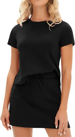 Two Piece Skirt Sets for Women Short Sleeve/Sleeveless Tops and Tennis Skorts Dressy Matching Sweatsuits Outfits