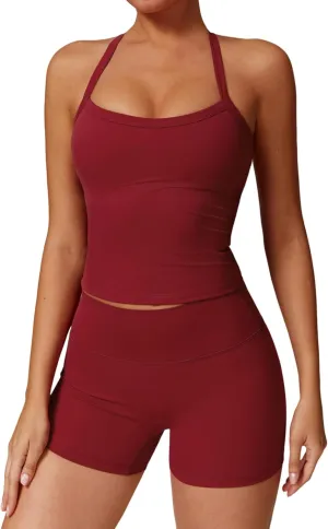 Two Piece Workout Sets For Women Tank Top Matching High Waist Booty Lifting Shorts Gym Yoga Active Wear Outfits