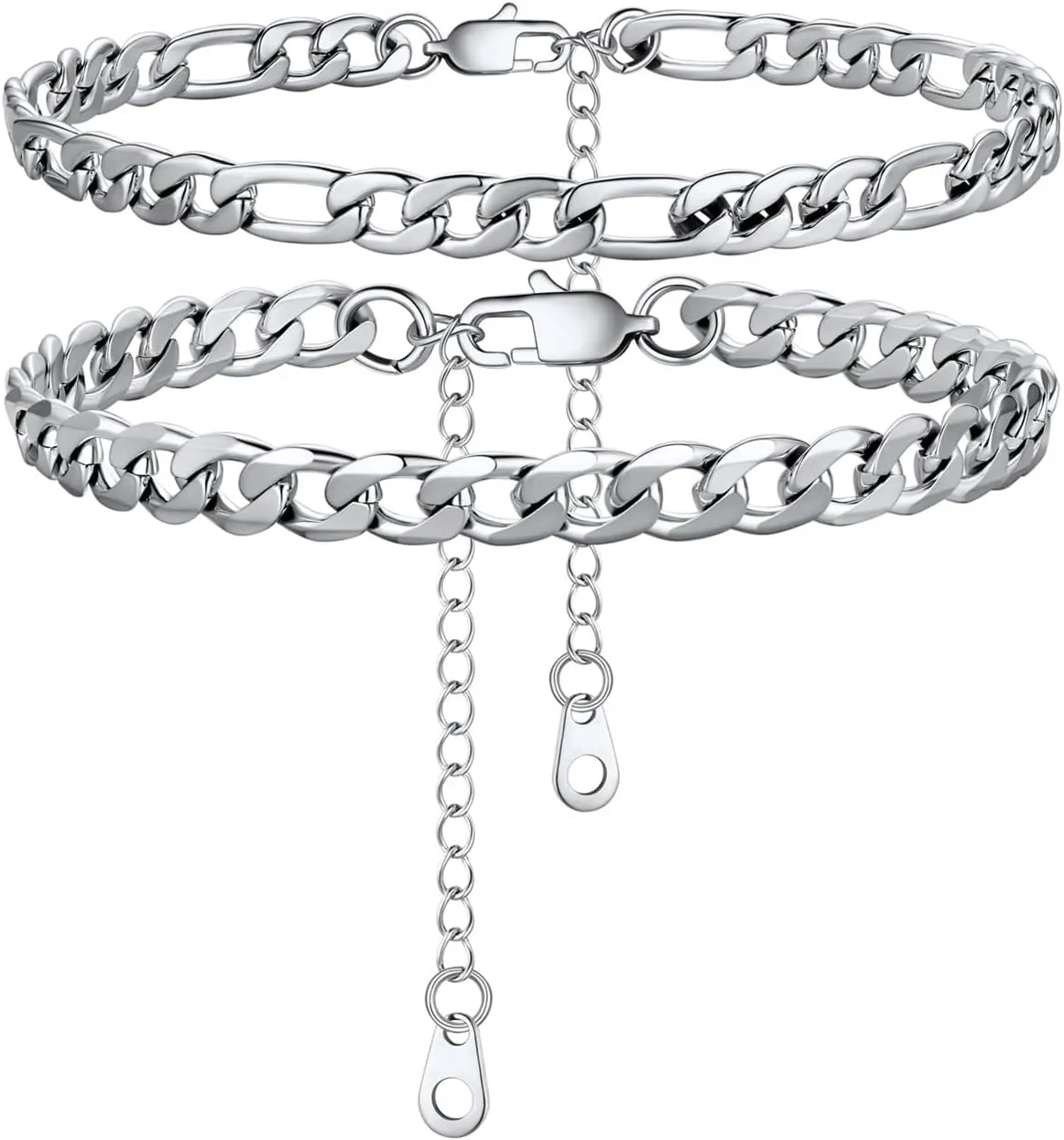 U7 2Pcs/3Pcs Ankle Bracelets for Women, Stainless Steel Cuban Link/Figaro/Rope/Heart Chain Anklets Sets,Waterproof Layered Anklets Adjustable 8.5"-10.5"