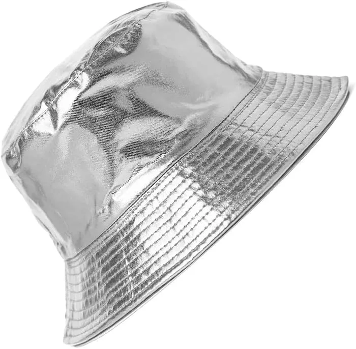 Unisex Metallic Bucket Hat Waterproof Holographic Bucket Hat Fishing Hat Trendy Hip Pop Sun Cap