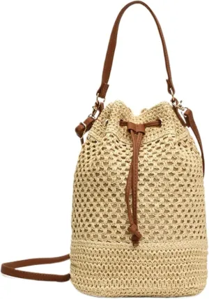 Vhitler Drawstring Straw Bag Y2k Beach Crochet Bucket Bags Small Crossbody Purses Women Cute Purse Trendy 2025 Summer