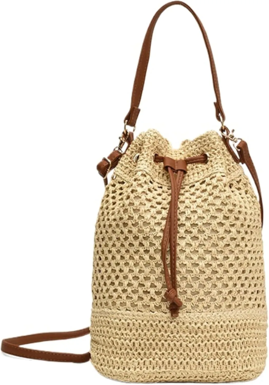 Vhitler Drawstring Straw Bag Y2k Beach Crochet Bucket Bags Small Crossbody Purses Women Cute Purse Trendy 2025 Summer
