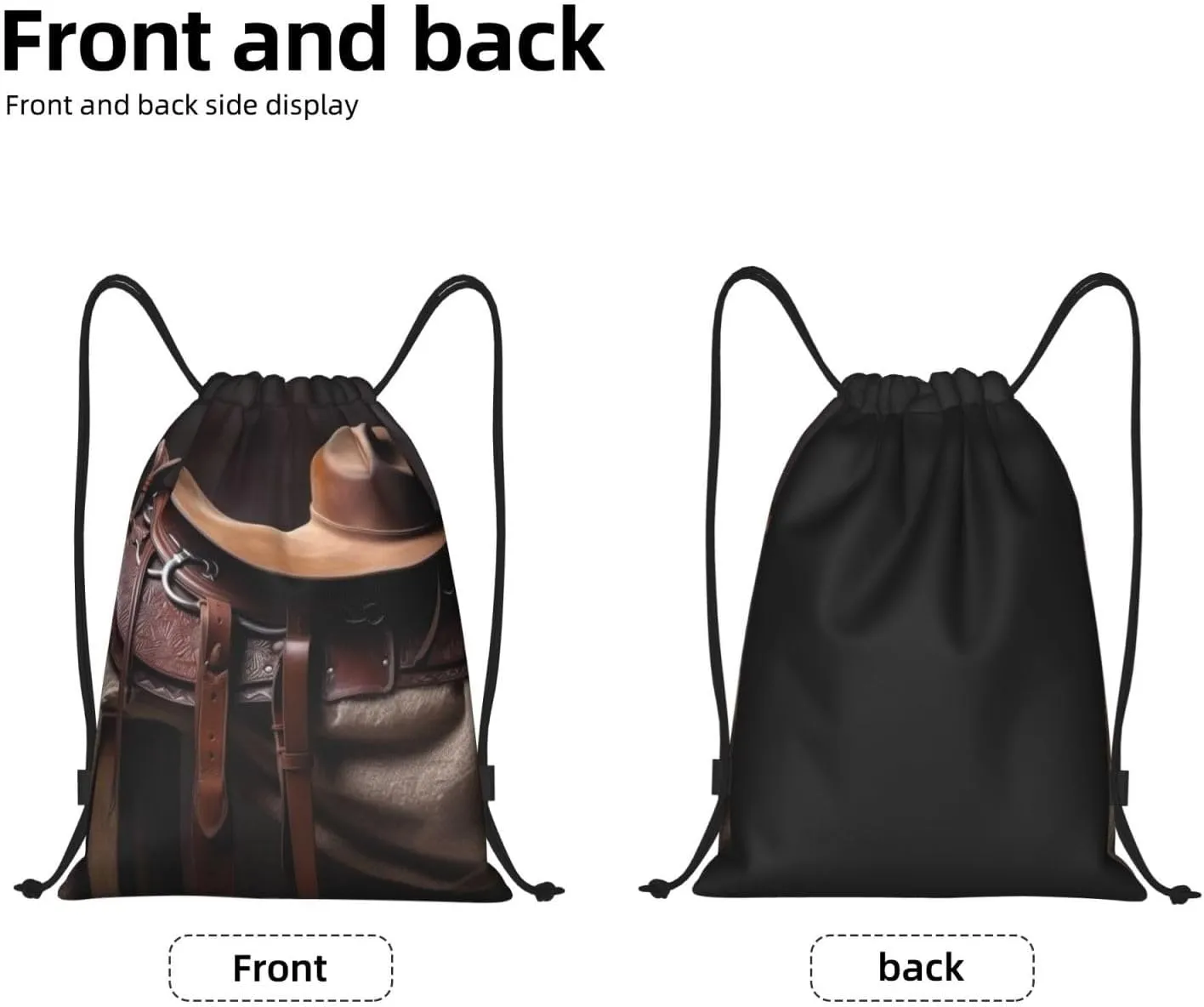 Waterproof Drawstring Gym Bag for Men Horse Saddle with a Cowboy Hat Wild Drawstring Backpack for Women Cinch Sack Sports Sackpack Medium