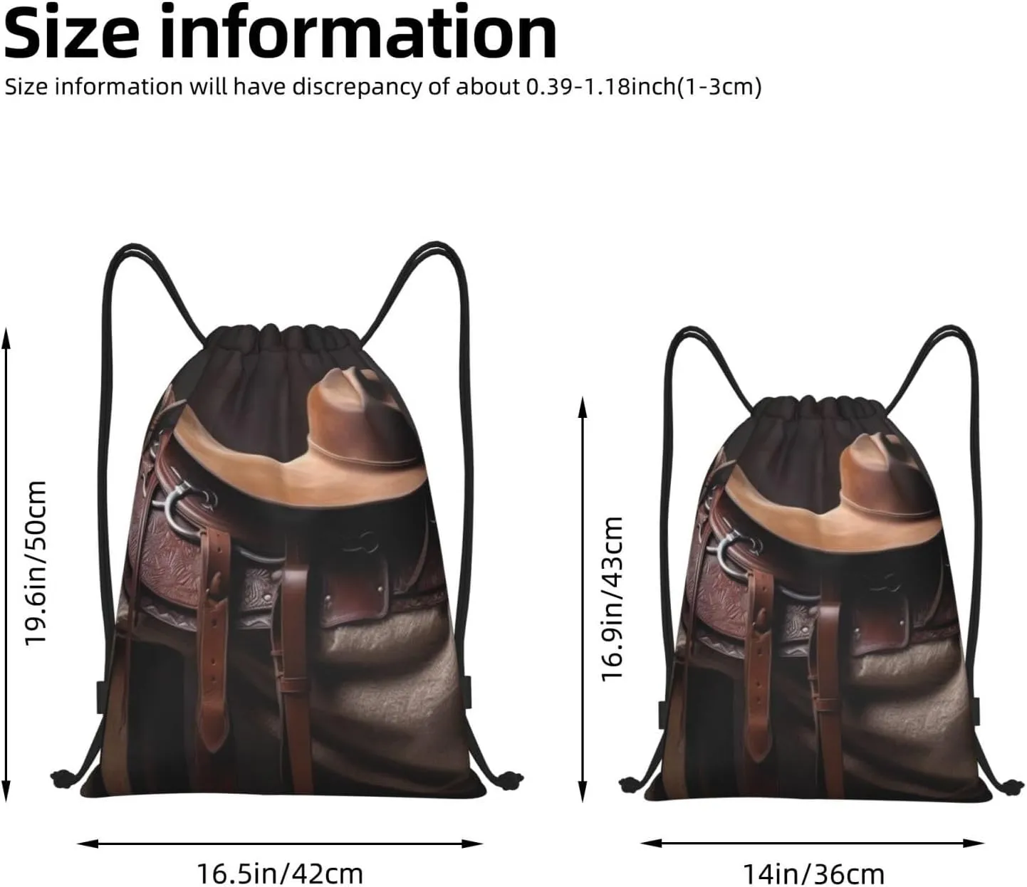 Waterproof Drawstring Gym Bag for Men Horse Saddle with a Cowboy Hat Wild Drawstring Backpack for Women Cinch Sack Sports Sackpack Medium