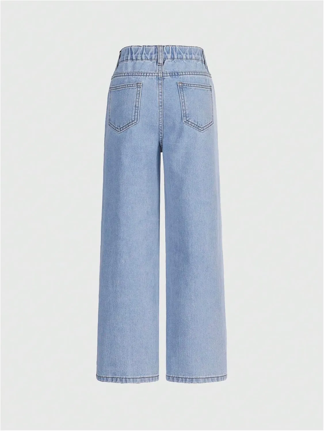 WDIRARA Girl's High Waisted Button Wide Leg Jeans Casual Long Denim Pants with Pocket