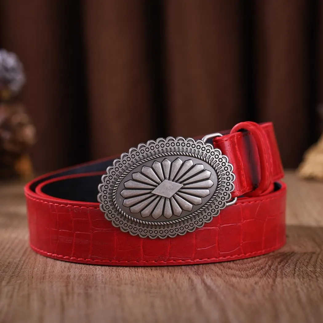 Western Women Leather Belt with Star Buckle Vintage Ladies Waist Belts for Pants Jeans Cowboy Cowgirls Belt