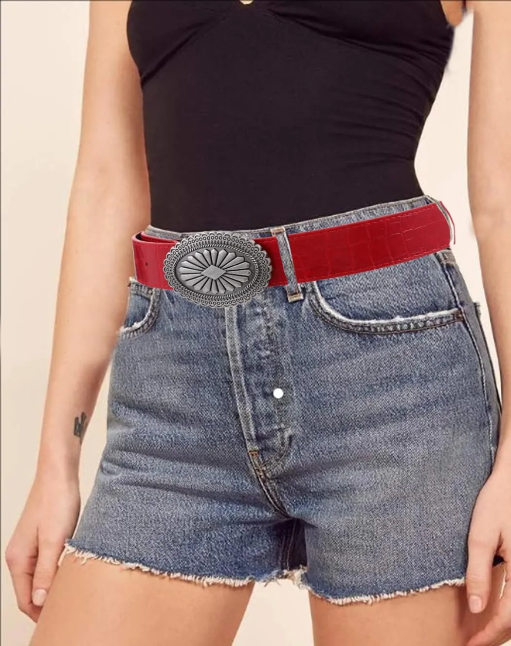 Western Women Leather Belt with Star Buckle Vintage Ladies Waist Belts for Pants Jeans Cowboy Cowgirls Belt