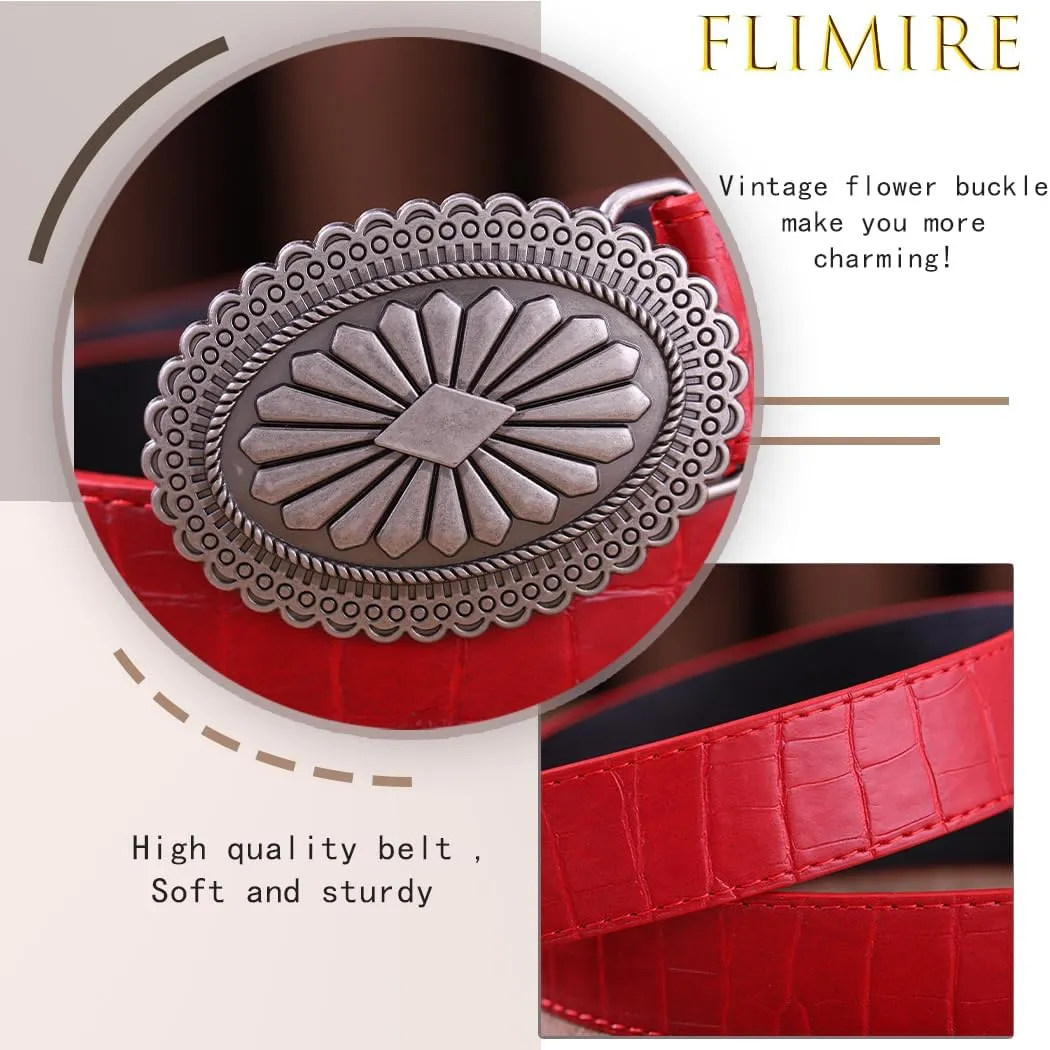 Western Women Leather Belt with Star Buckle Vintage Ladies Waist Belts for Pants Jeans Cowboy Cowgirls Belt
