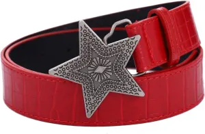 Western Women Leather Belt with Star Buckle Vintage Ladies Waist Belts for Pants Jeans Cowboy Cowgirls Belt