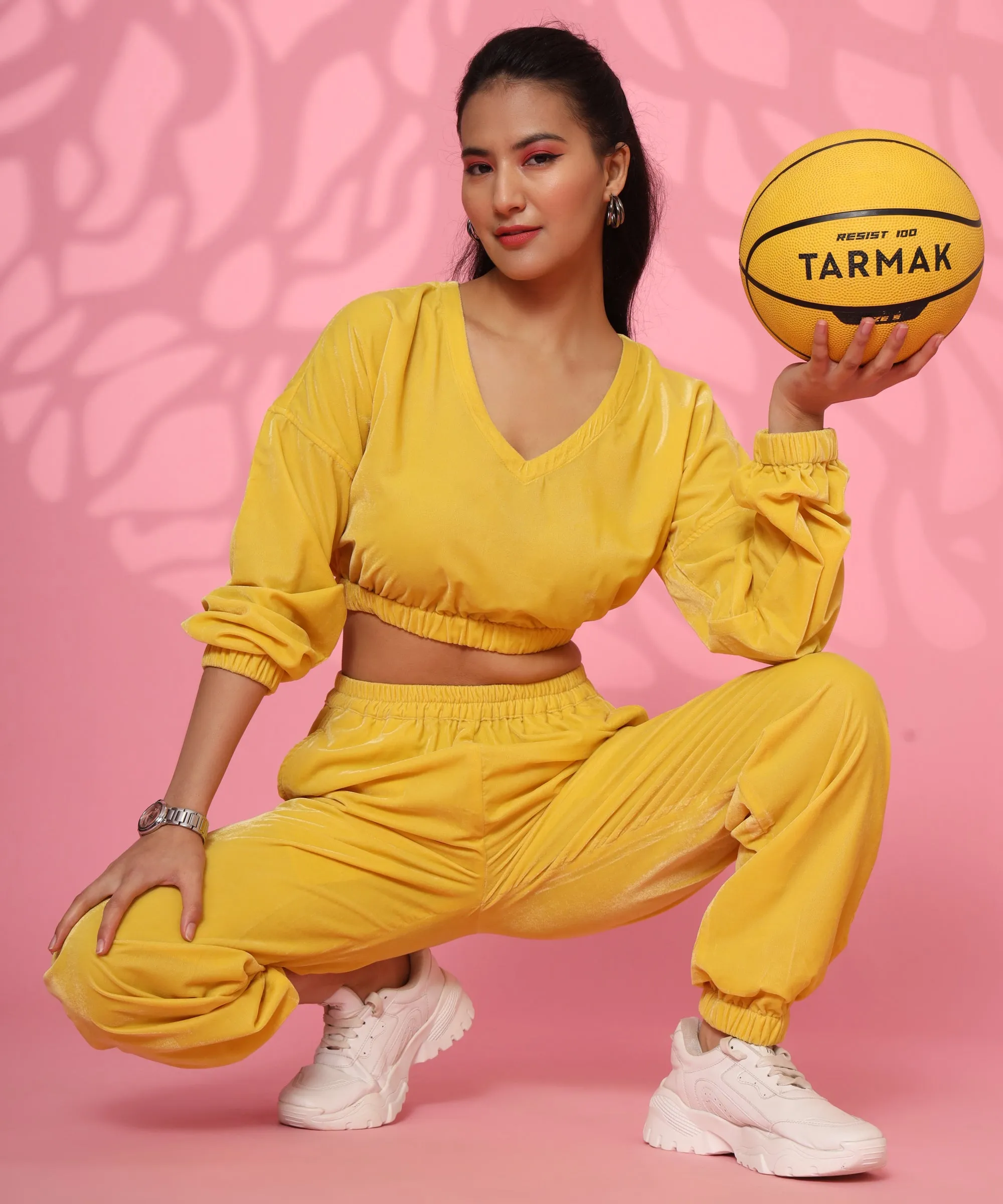 WINTER VELVET YELLOW COORD SET FOR WOMEN