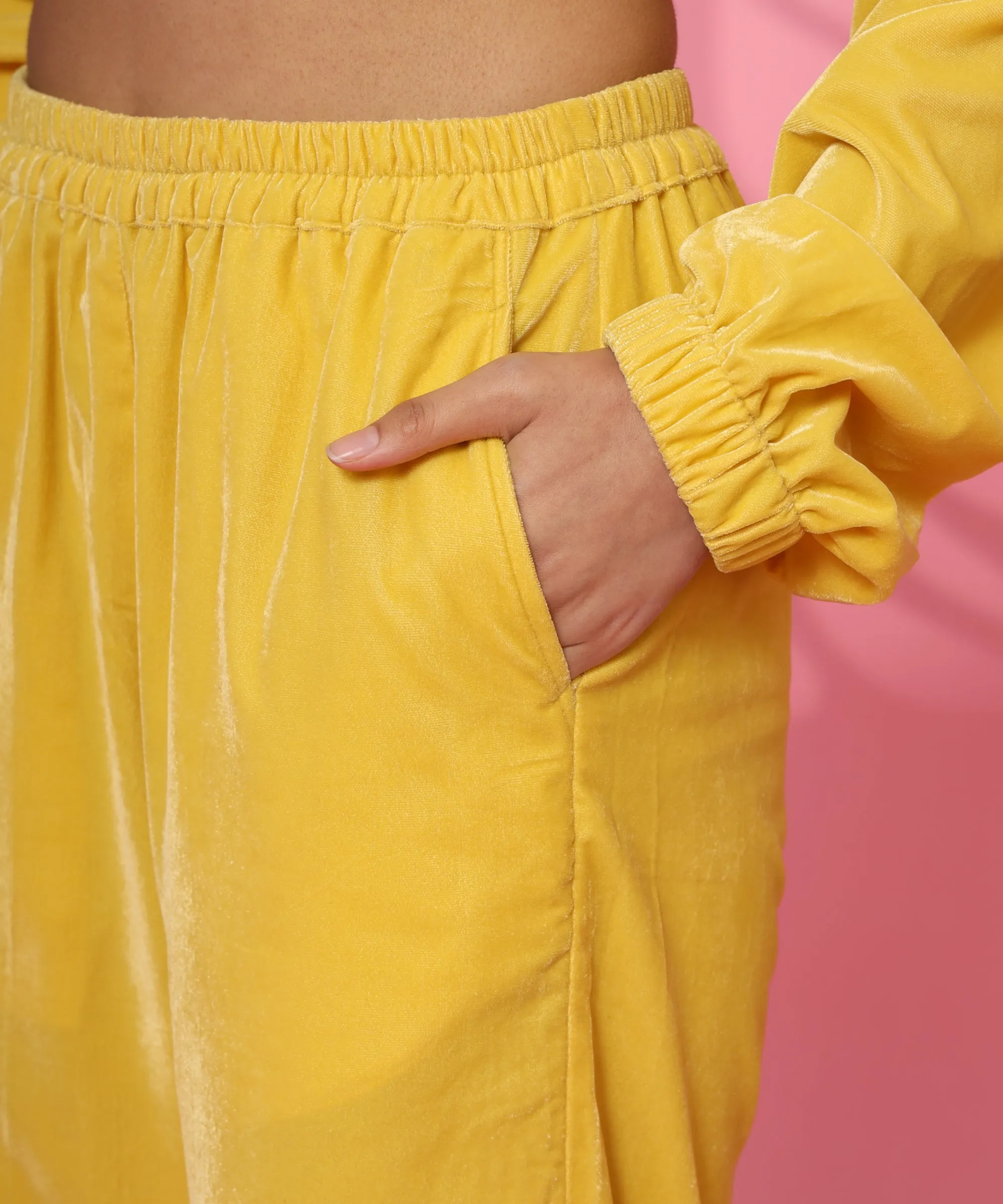WINTER VELVET YELLOW COORD SET FOR WOMEN