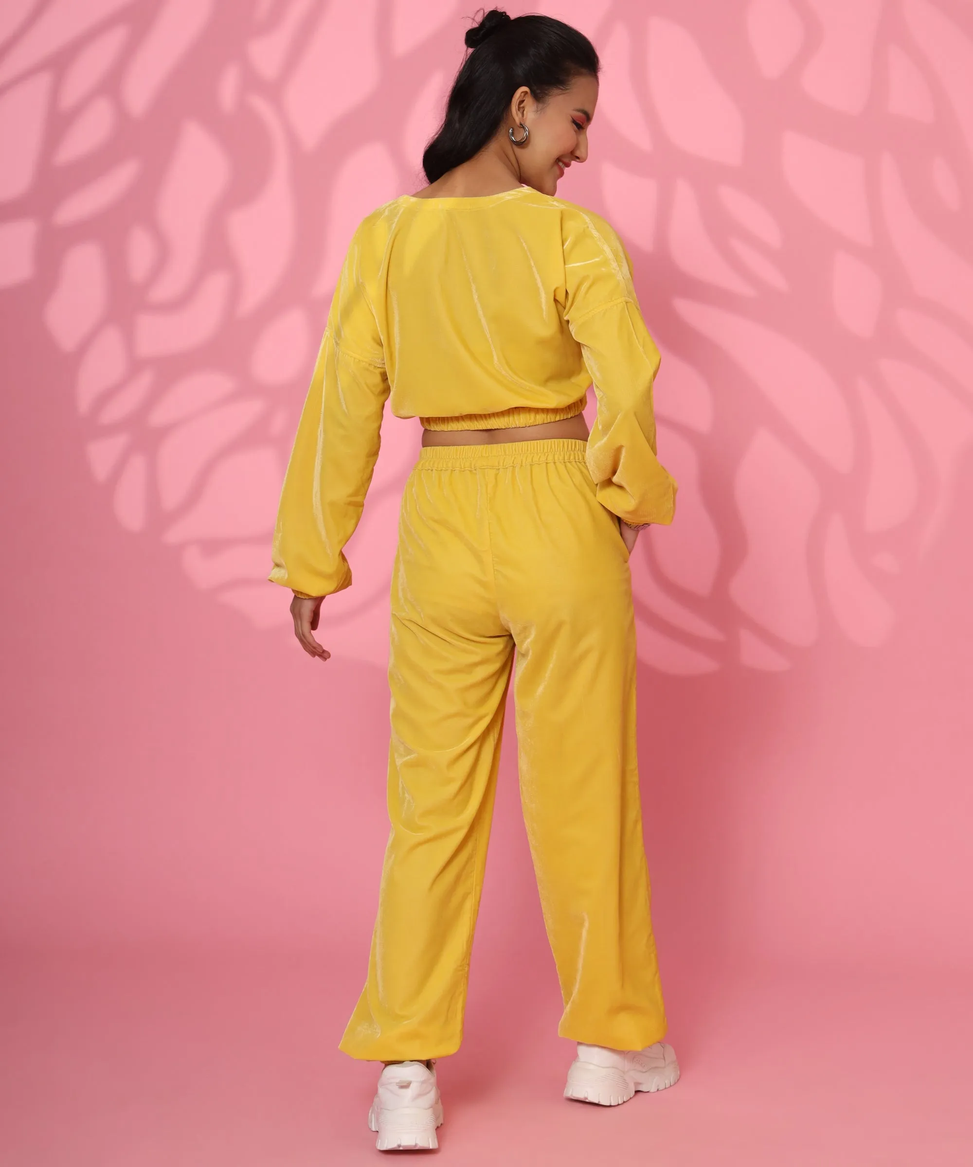 WINTER VELVET YELLOW COORD SET FOR WOMEN