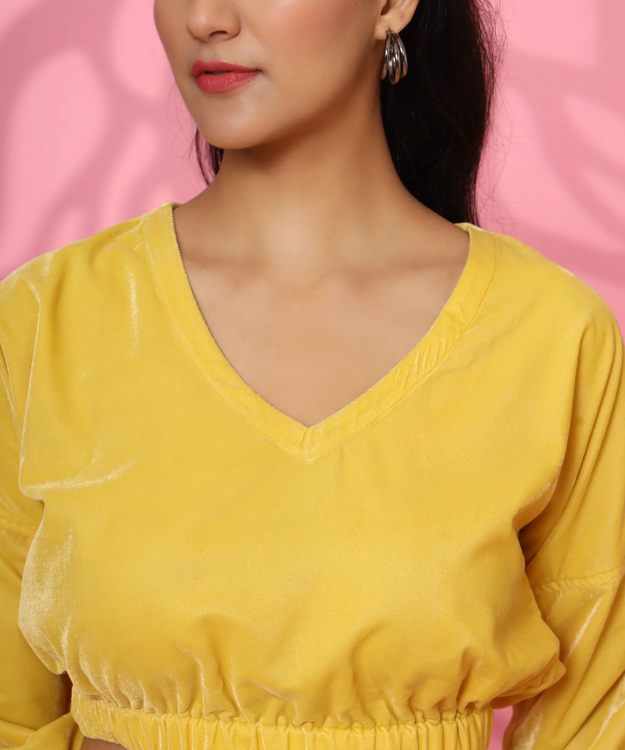 WINTER VELVET YELLOW COORD SET FOR WOMEN