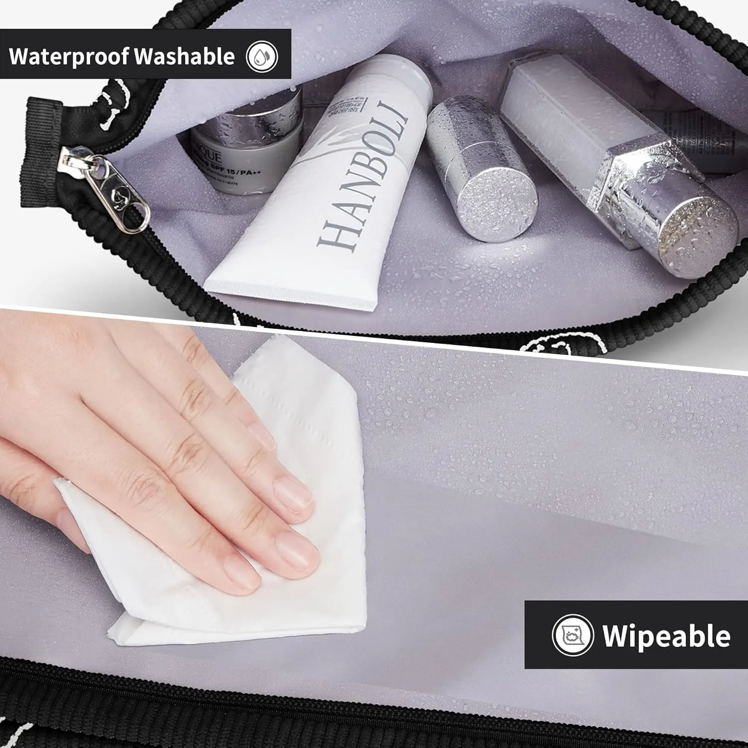 WLLWOO Makeup Bag-2pcs Smile Face Corduroy Cosmetic Bag Zipper Interior Waterproof Pencil Case Coin Purse Travel Toiletry Small Makeup Pouch For Women