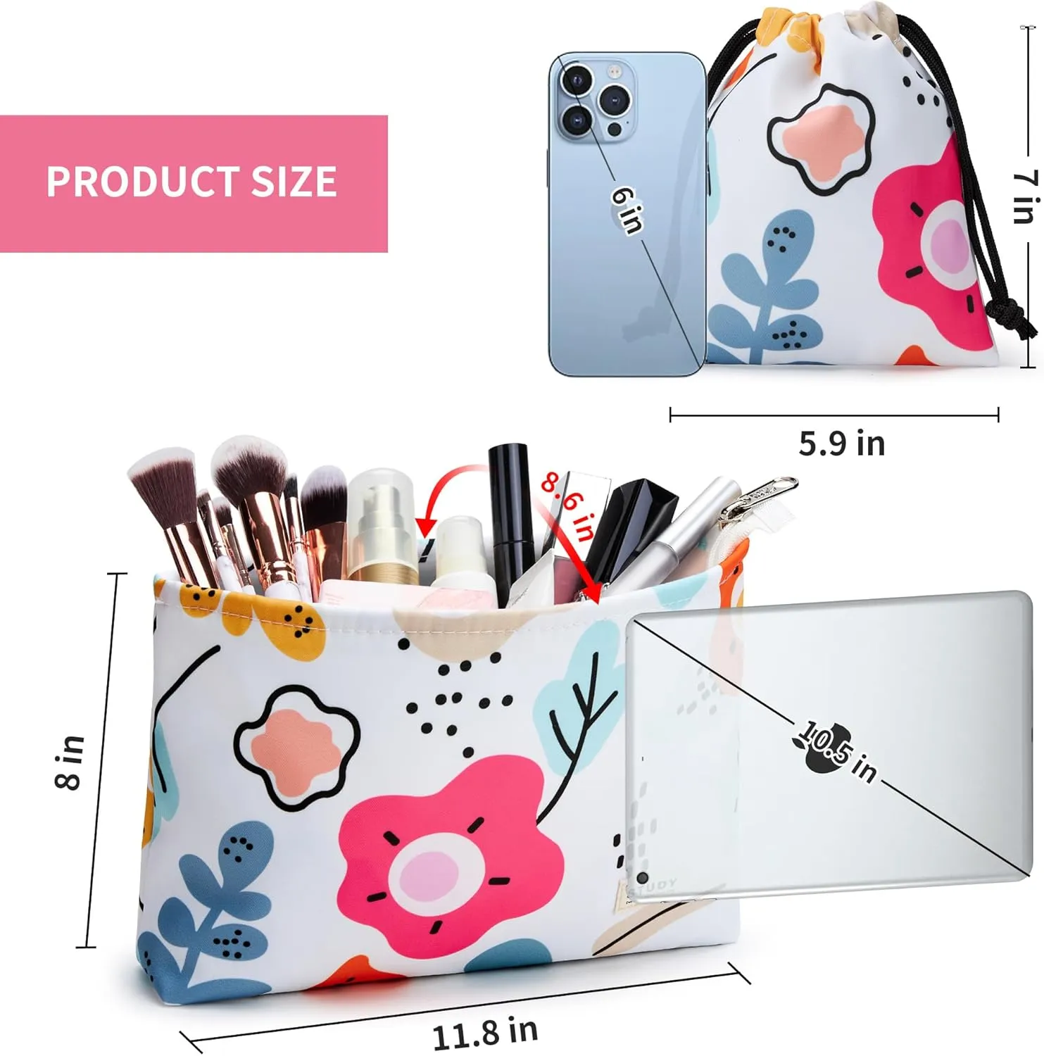 WLLWOO WLLWOO 2pcs Travel Make Up Bags-Cosmetic Bag Nylon Waterproof Large Wide Zipper Coin Purse Travel Toiletry Small Makeup Pouch For Women