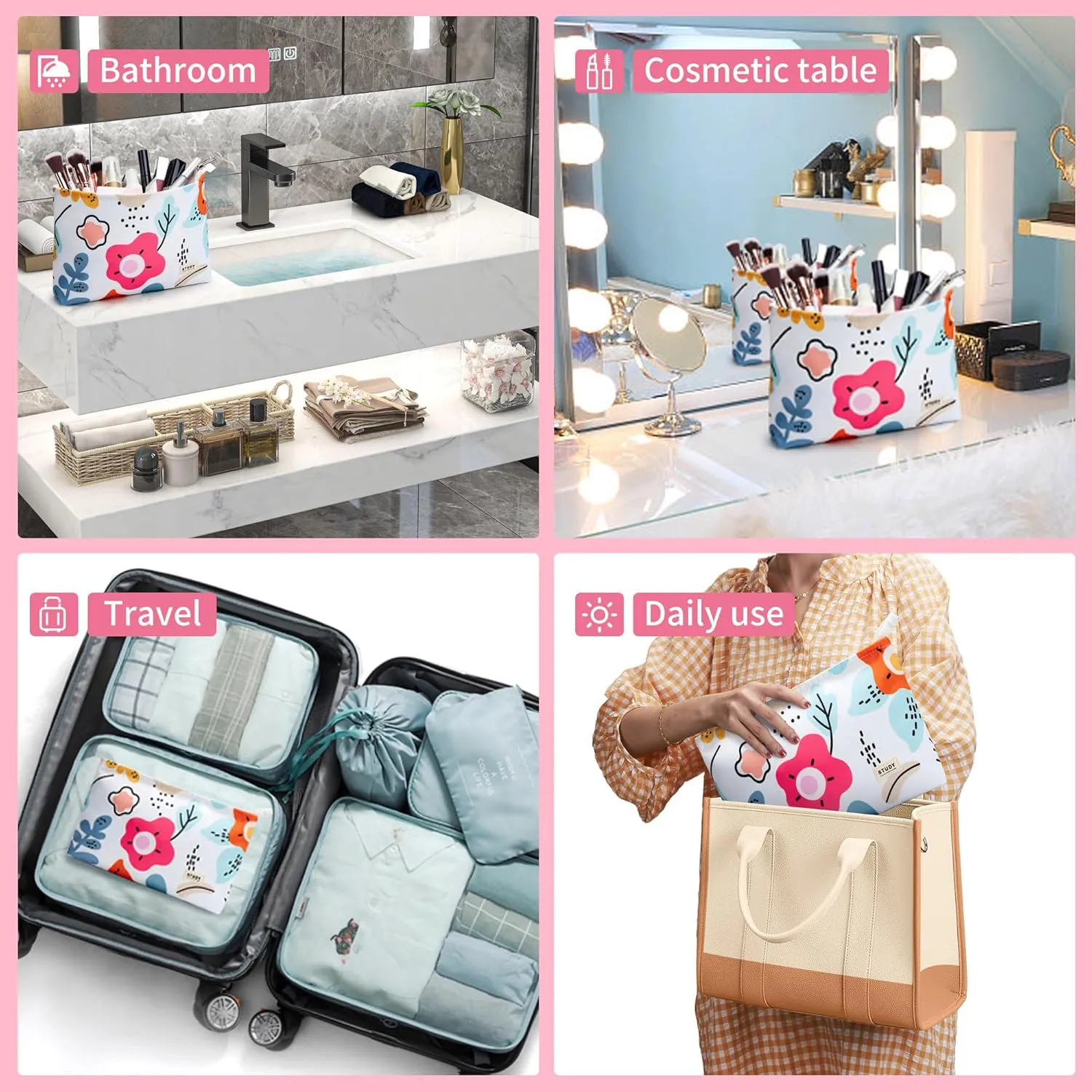 WLLWOO WLLWOO 2pcs Travel Make Up Bags-Cosmetic Bag Nylon Waterproof Large Wide Zipper Coin Purse Travel Toiletry Small Makeup Pouch For Women