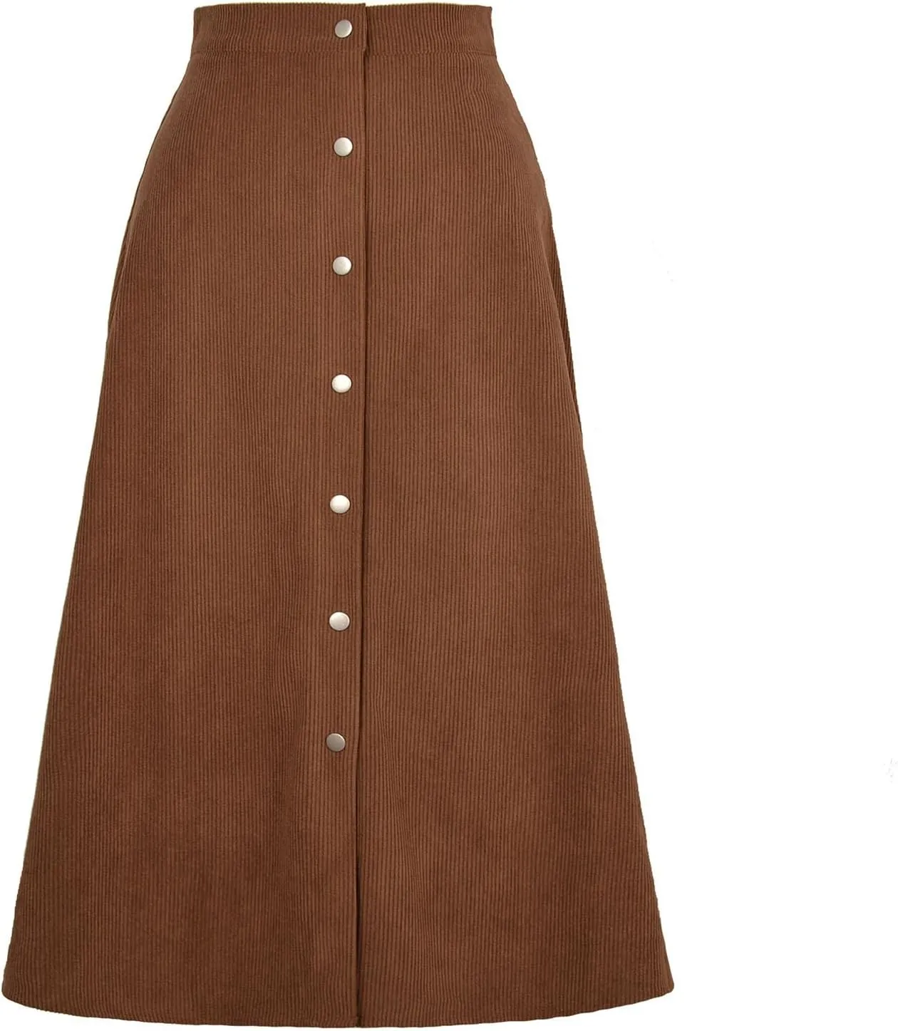Women Corduroy Skirts Long Skirt with High Waist Narrow a Line Casual Midi Leisure Button Placket and Split Hem(m-Brown)