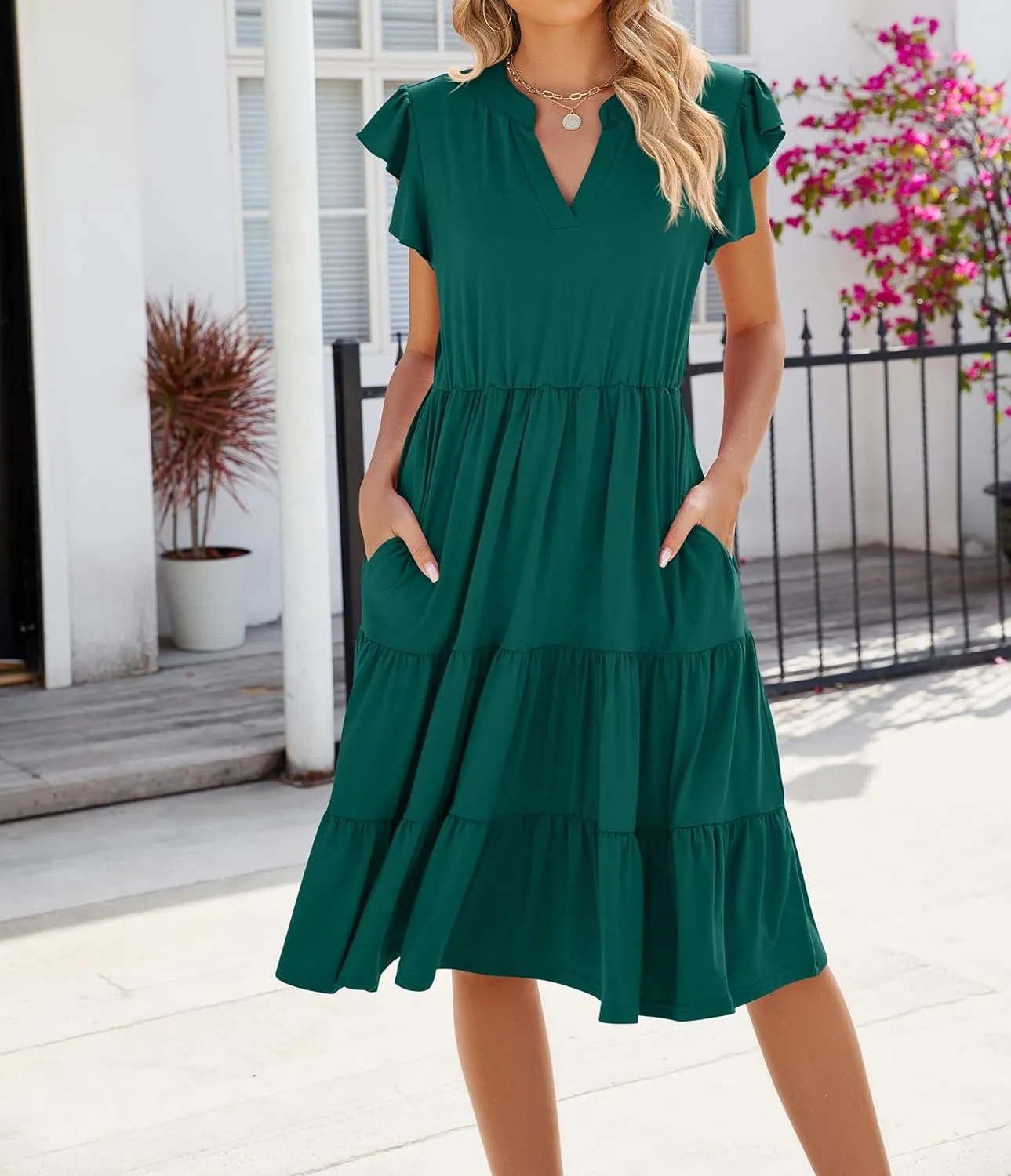 Women Dresses 2025 Boho Casual Summer Dress Ruffle Short Sleeve Aline Flowy Swing Party Travel Beach Sundress
