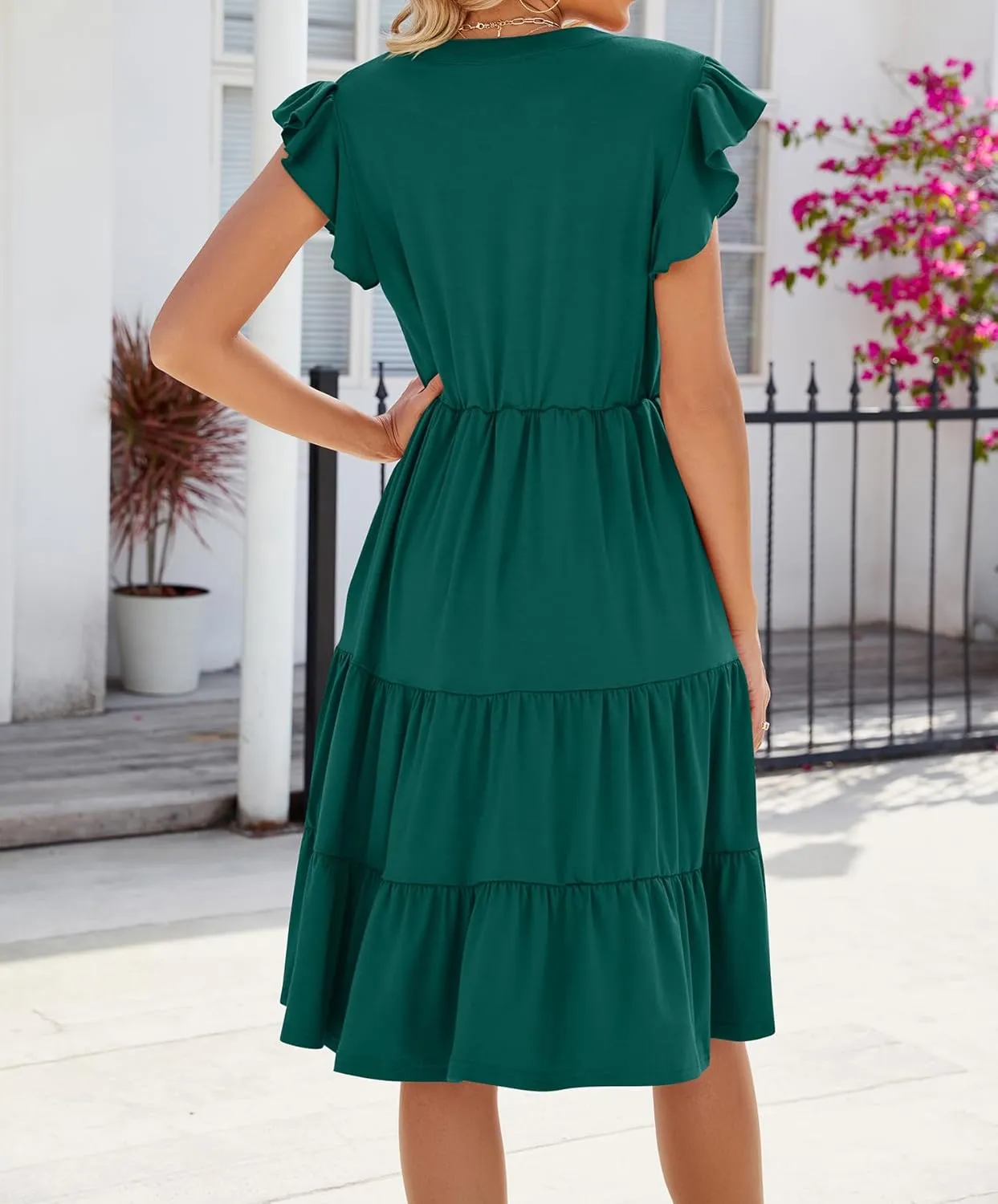 Women Dresses 2025 Boho Casual Summer Dress Ruffle Short Sleeve Aline Flowy Swing Party Travel Beach Sundress