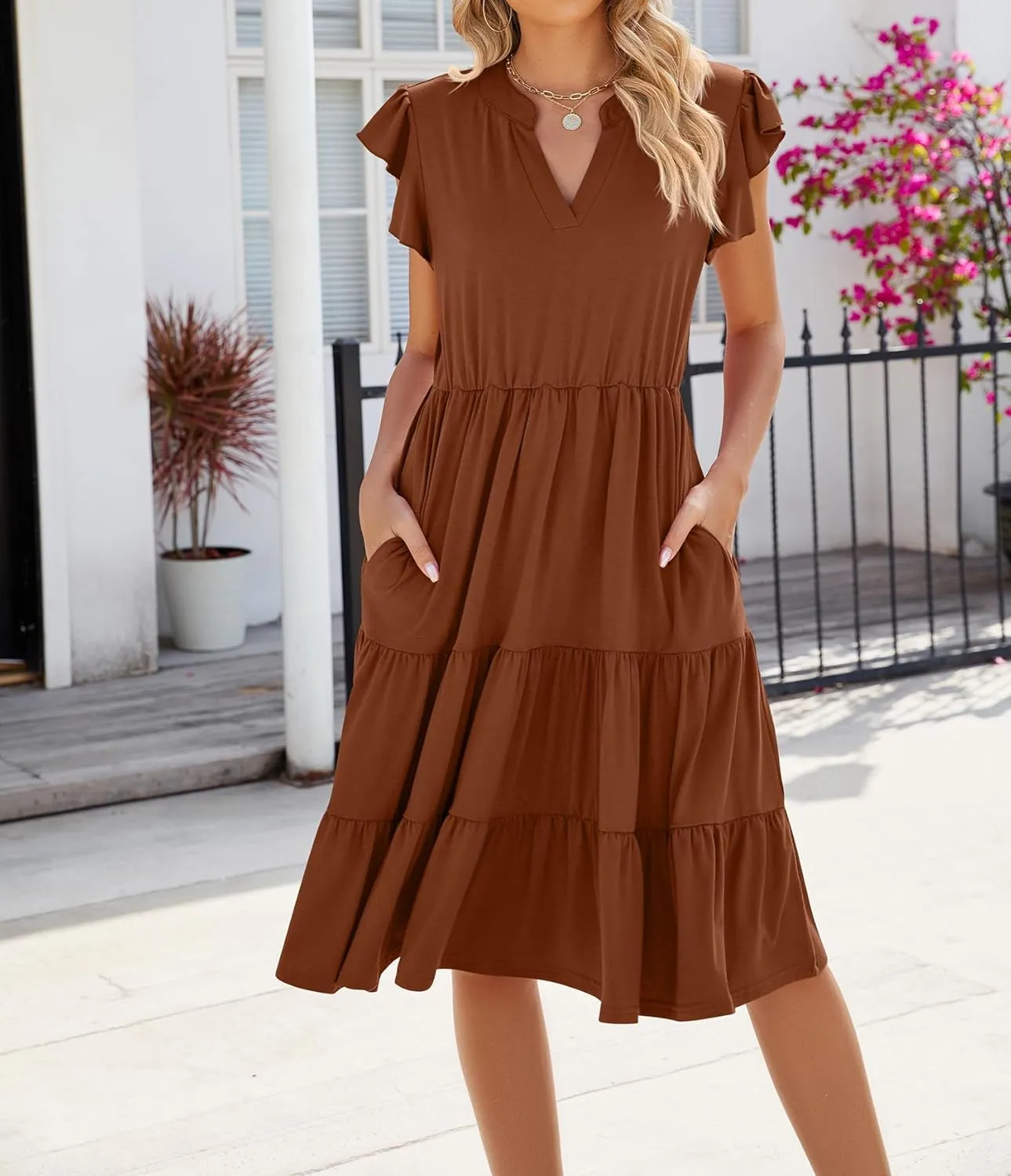 Women Dresses 2025 Boho Casual Summer Dress Ruffle Short Sleeve Aline Flowy Swing Party Travel Beach Sundress