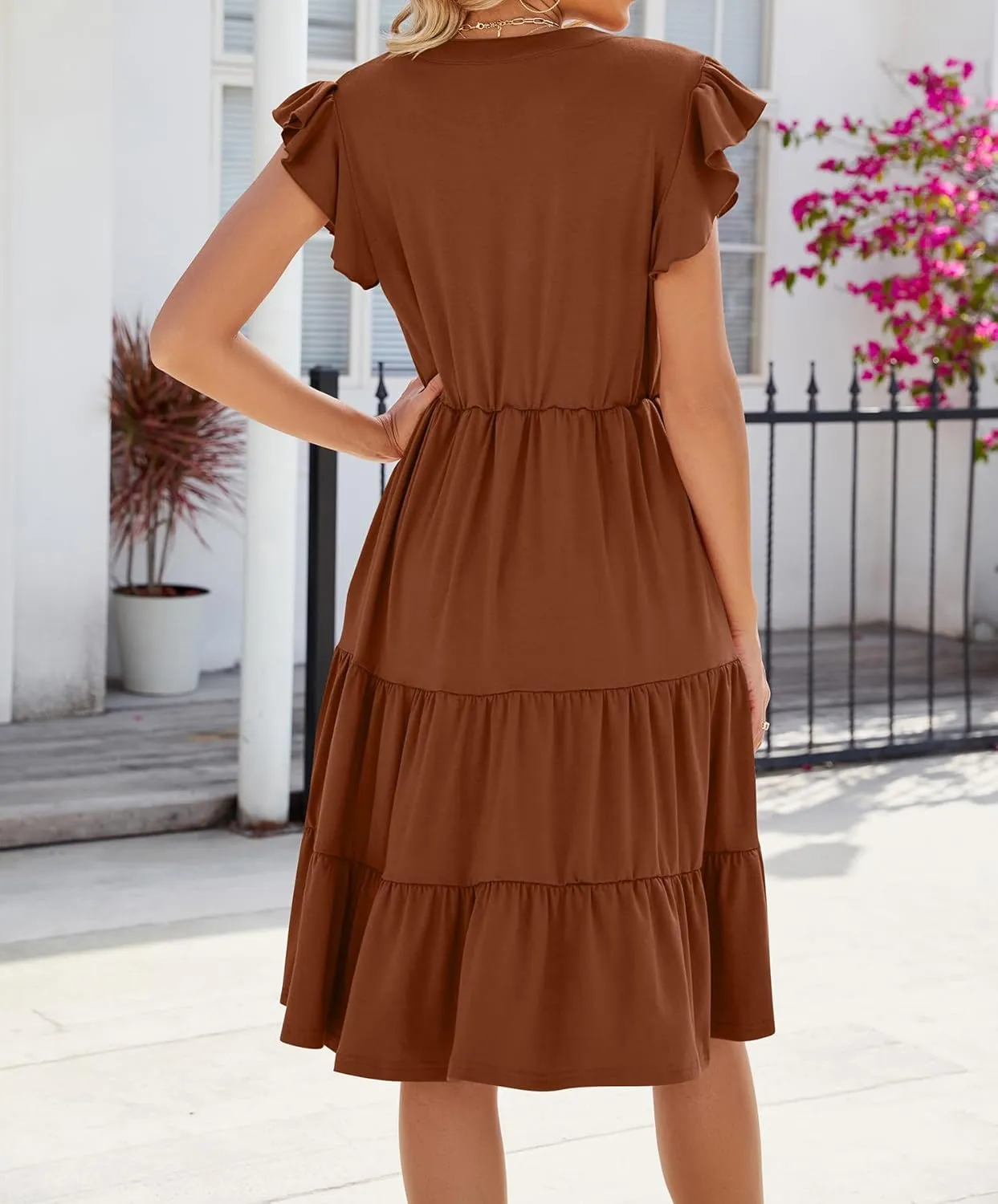 Women Dresses 2025 Boho Casual Summer Dress Ruffle Short Sleeve Aline Flowy Swing Party Travel Beach Sundress