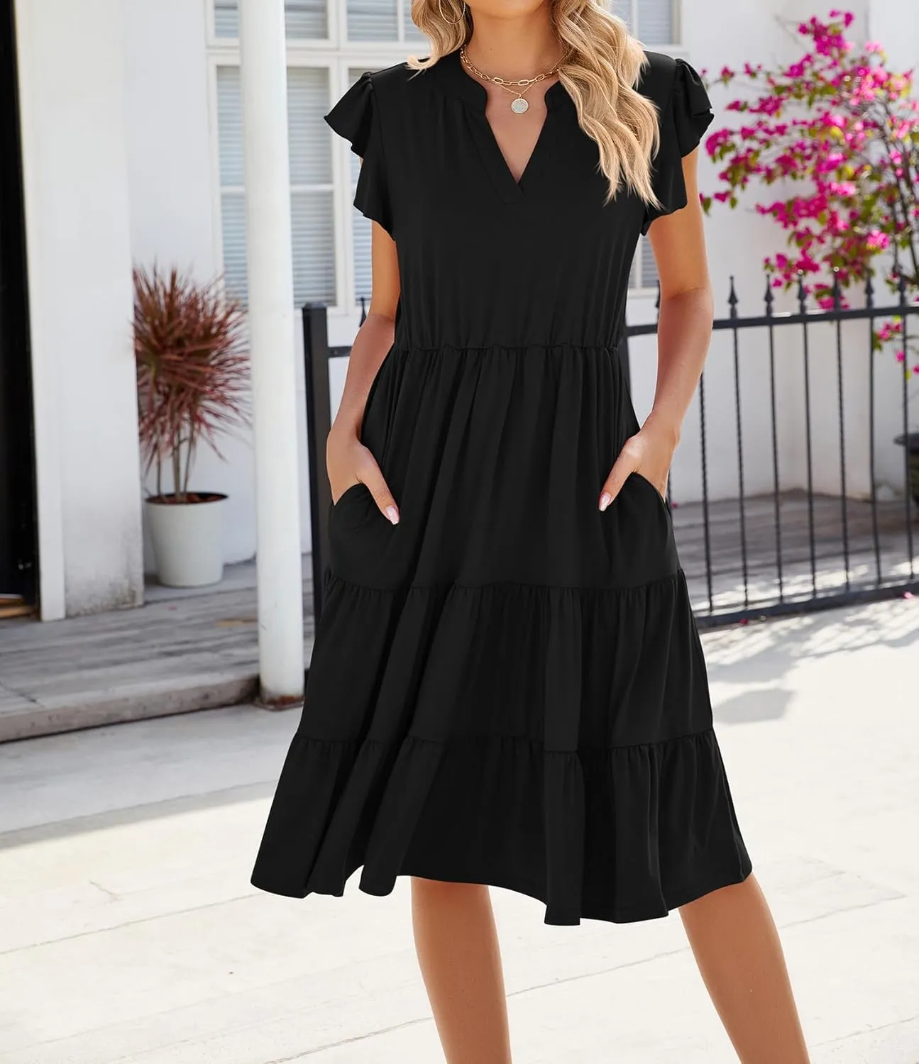 Women Dresses 2025 Boho Casual Summer Dress Ruffle Short Sleeve Aline Flowy Swing Party Travel Beach Sundress
