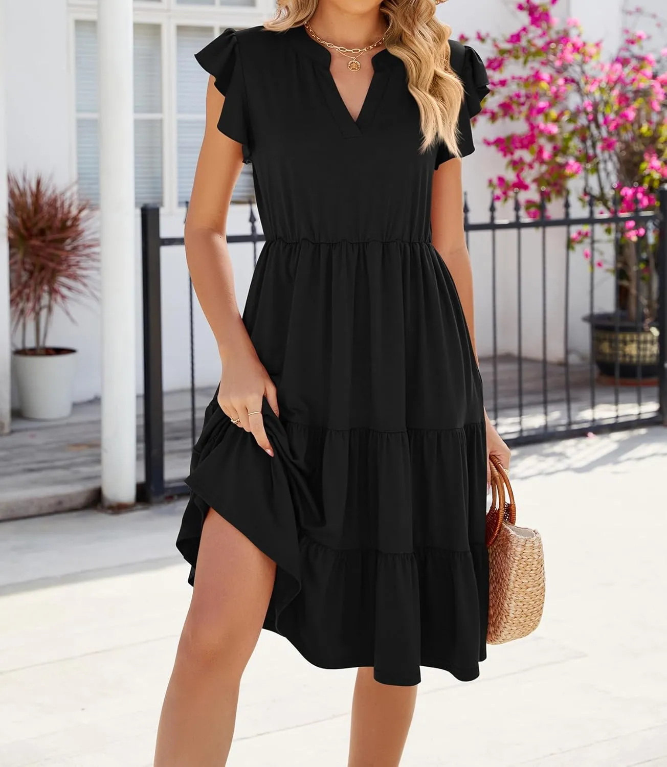 Women Dresses 2025 Boho Casual Summer Dress Ruffle Short Sleeve Aline Flowy Swing Party Travel Beach Sundress