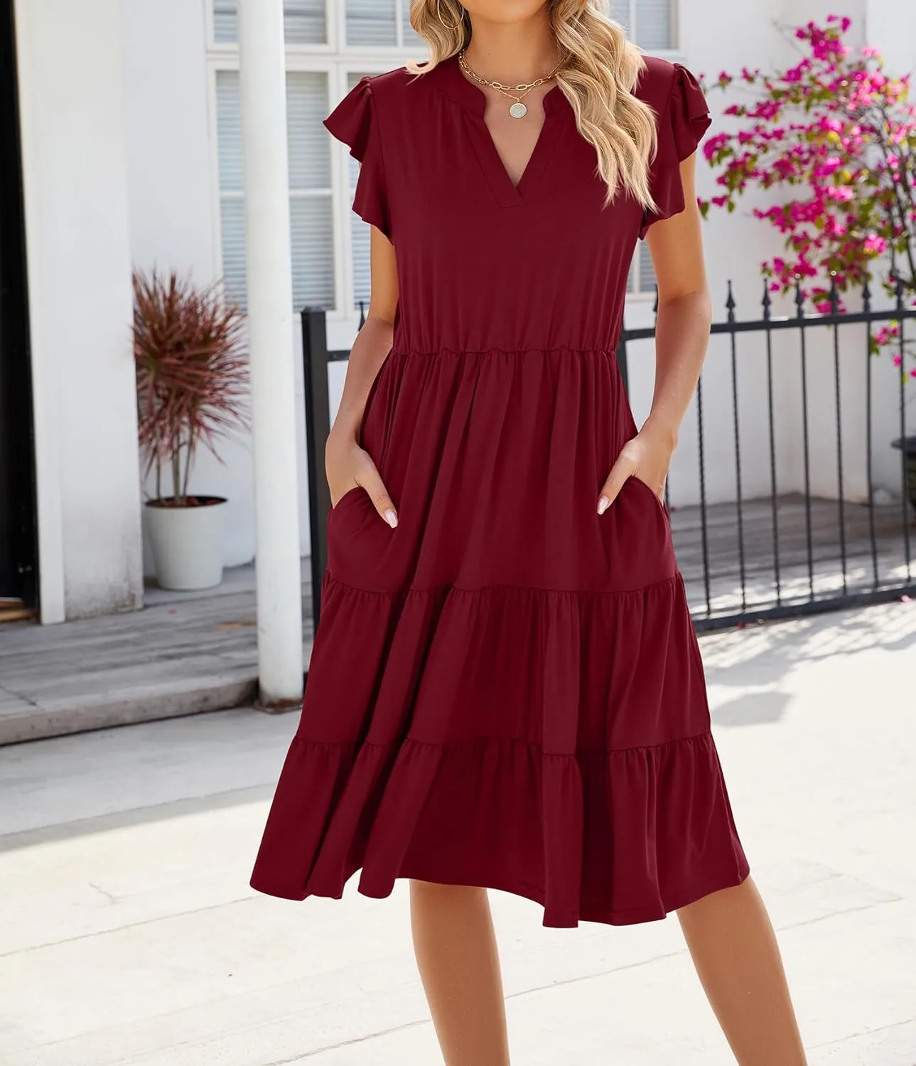 Women Dresses 2025 Boho Casual Summer Dress Ruffle Short Sleeve Aline Flowy Swing Party Travel Beach Sundress