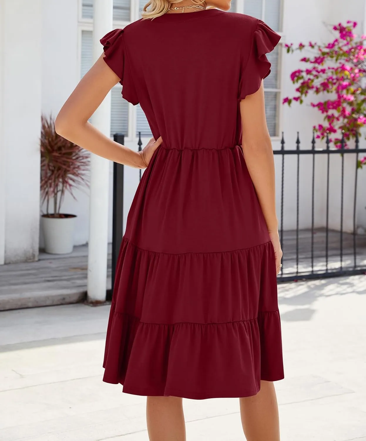 Women Dresses 2025 Boho Casual Summer Dress Ruffle Short Sleeve Aline Flowy Swing Party Travel Beach Sundress