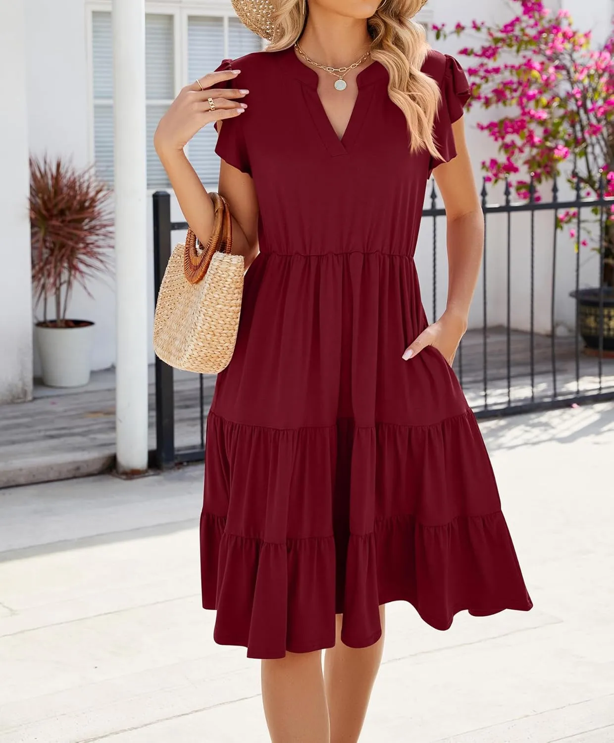 Women Dresses 2025 Boho Casual Summer Dress Ruffle Short Sleeve Aline Flowy Swing Party Travel Beach Sundress