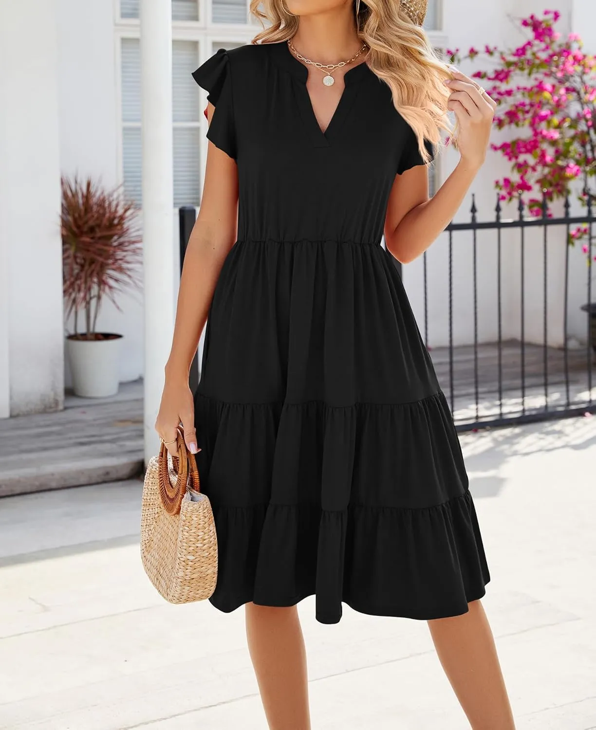 Women Dresses 2025 Boho Casual Summer Dress Ruffle Short Sleeve Aline Flowy Swing Party Travel Beach Sundress