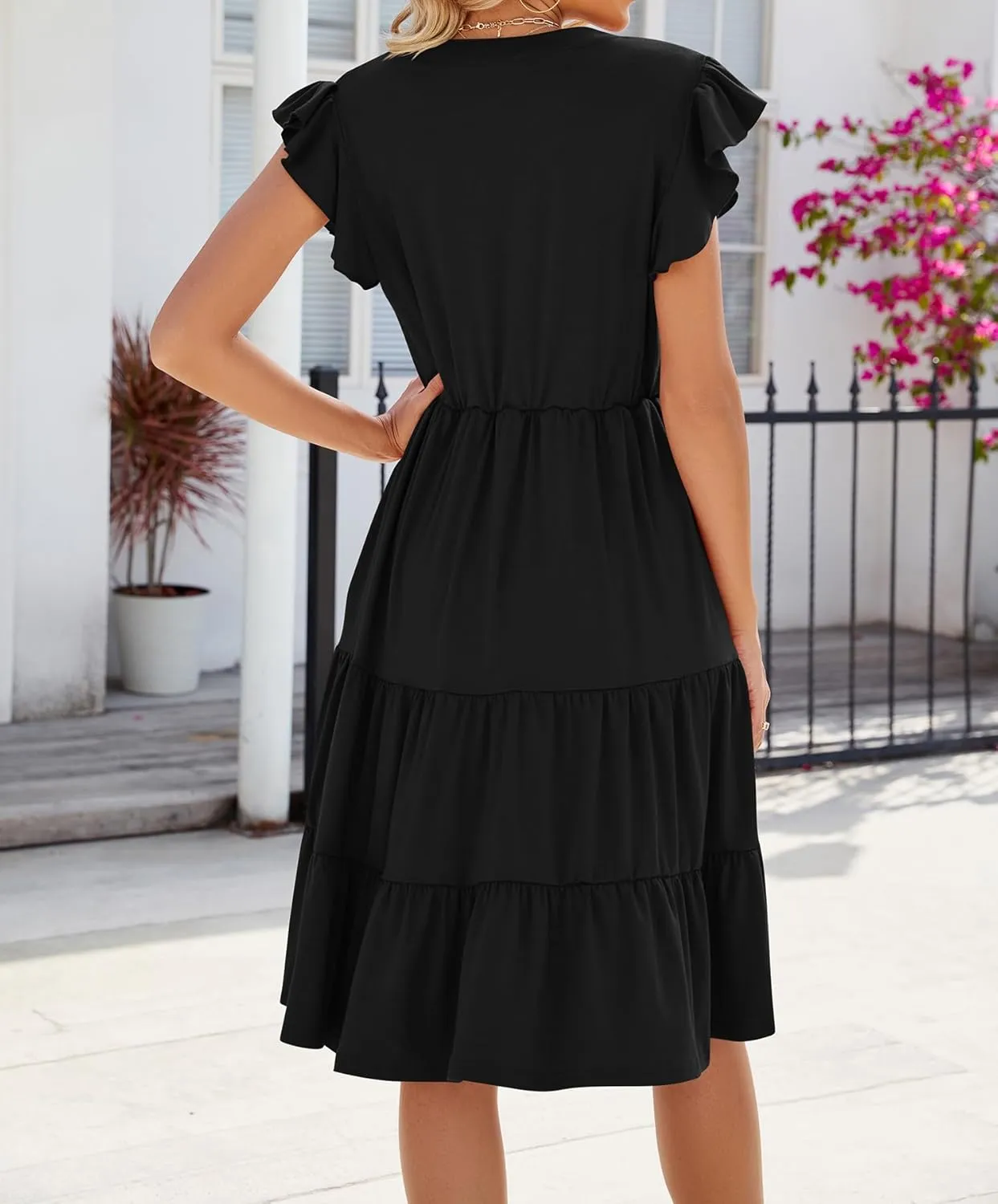 Women Dresses 2025 Boho Casual Summer Dress Ruffle Short Sleeve Aline Flowy Swing Party Travel Beach Sundress