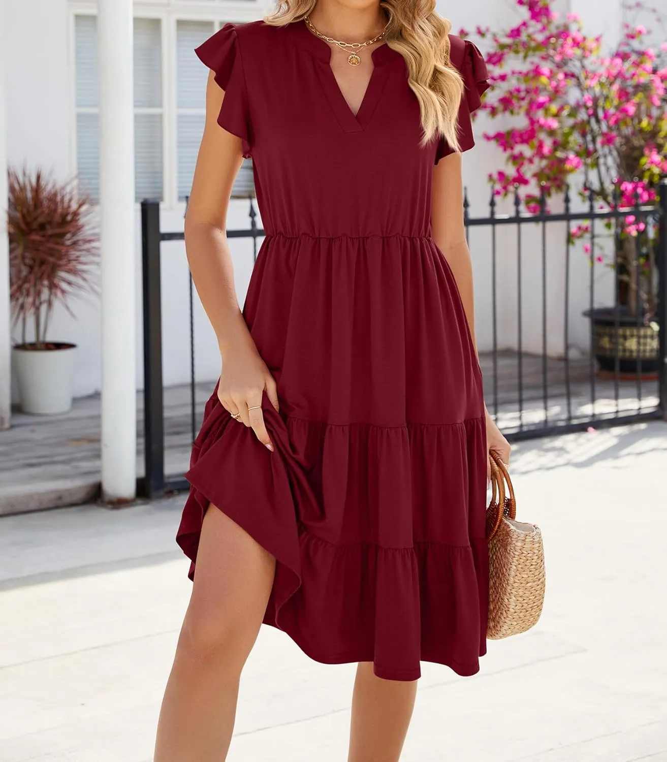 Women Dresses 2025 Boho Casual Summer Dress Ruffle Short Sleeve Aline Flowy Swing Party Travel Beach Sundress