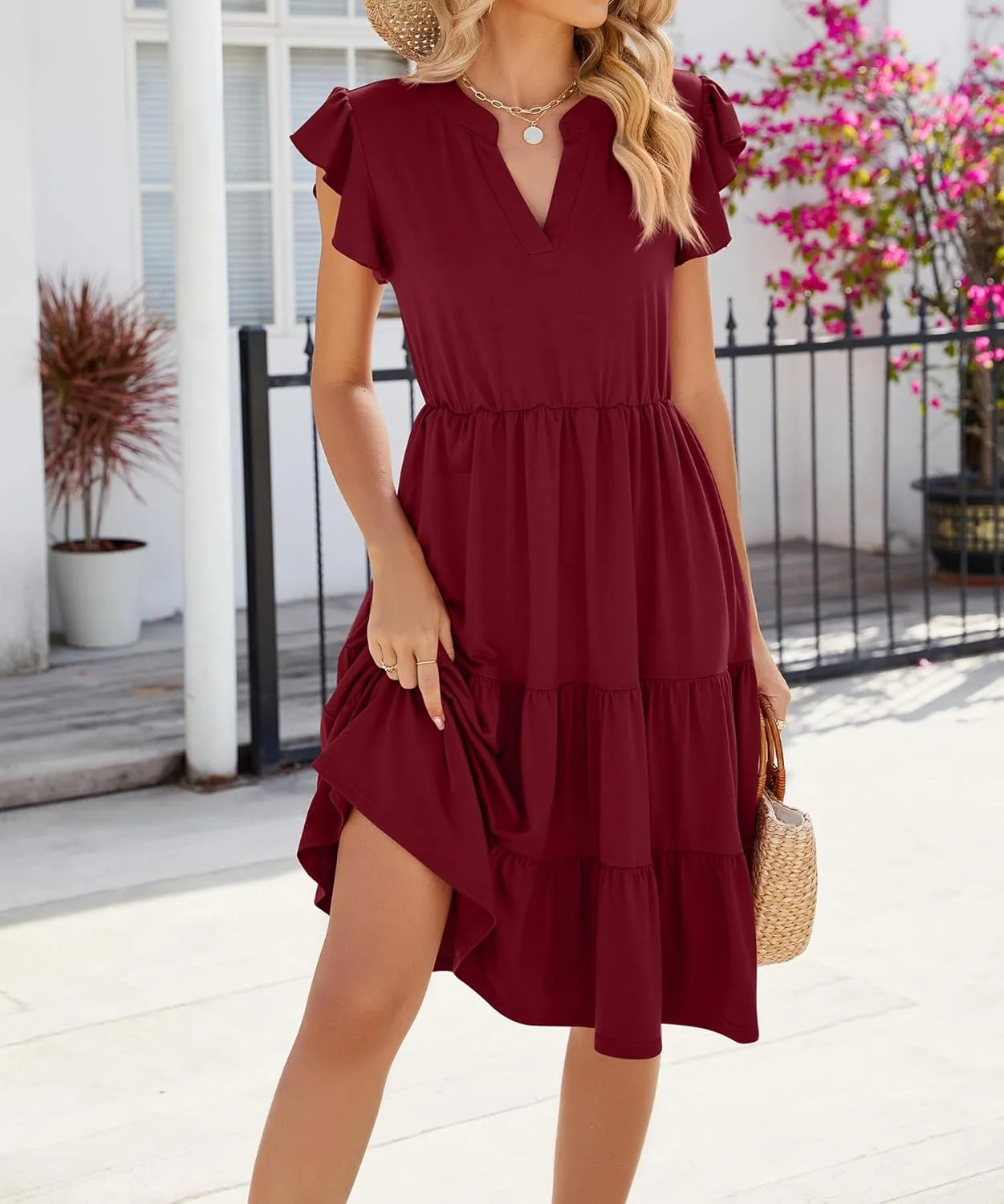 Women Dresses 2025 Boho Casual Summer Dress Ruffle Short Sleeve Aline Flowy Swing Party Travel Beach Sundress